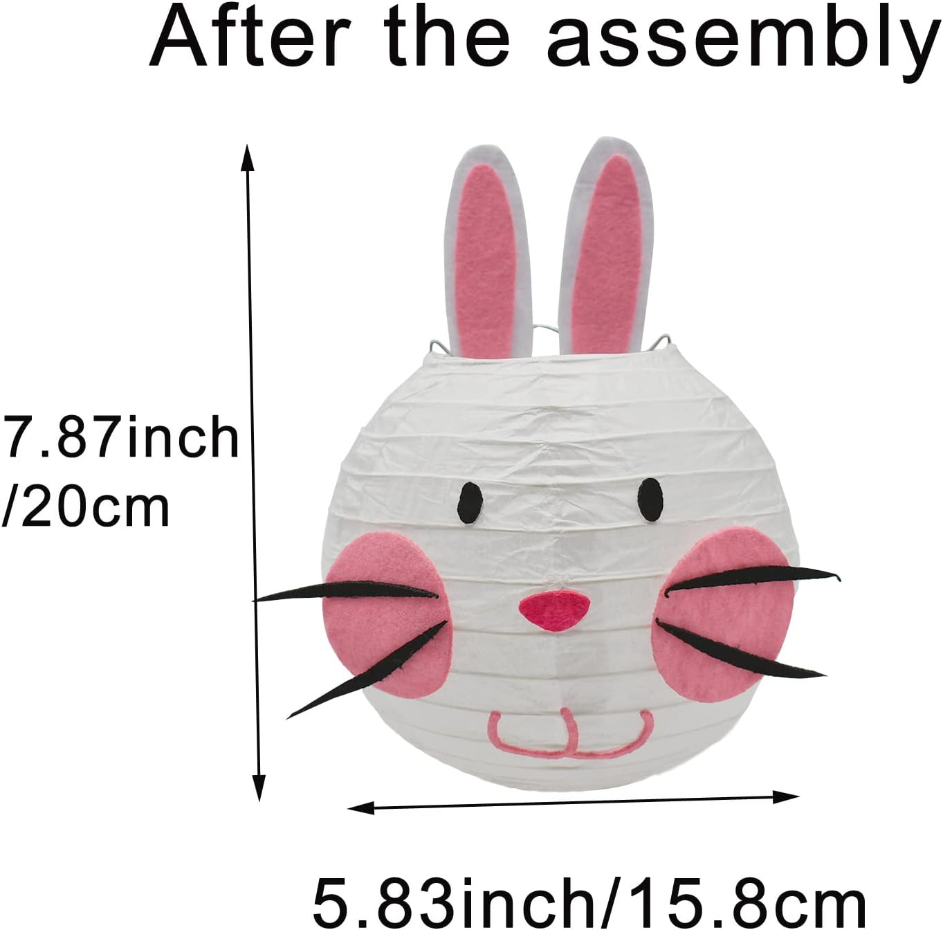 3Pcs Easter Bunny Paper Lantern Cute Rabbit Shaped Hanging Decor 5.83Inch Reusable round Craft Lantern for DIY Party Yard Garden Birthday Celebration