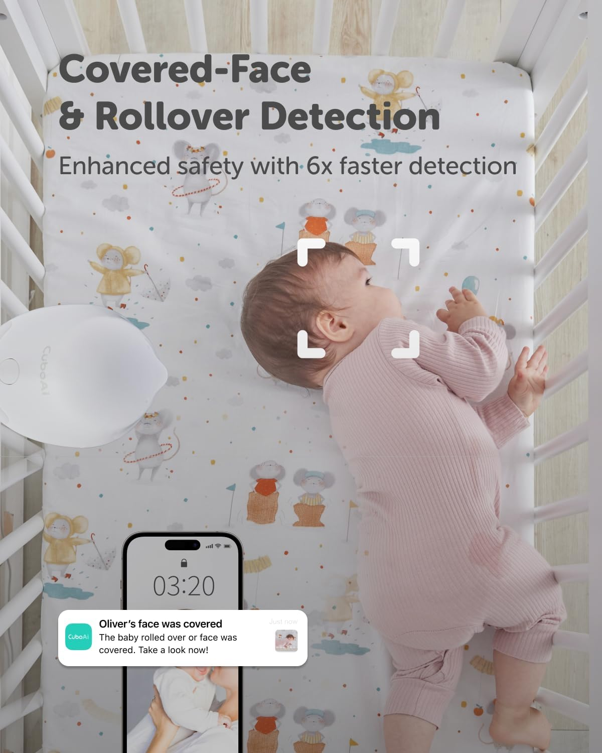 Cuboai Sleep Safety Bundle for Proactive Safety Alerts & Breathing Motion Detection: 2.5K QHD Night Vision Wifi Baby Monitor Camera, 2-Way Audio, Temperature & Humidity Sensor, Lullabies & App Control image number 6