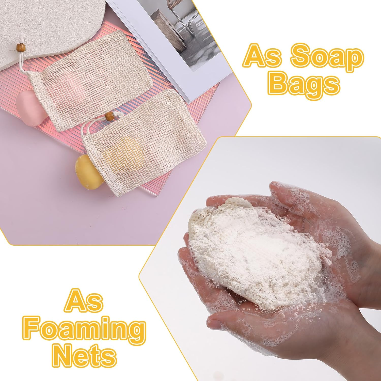 5 Pack Soap Exfoliating Bag Natural Sisal Soap Saver Bag Pouch Natural Soap Saver Bar Soap Bag with Drawstring for Exfoliating Foaming and Drying Soap Holder image number 6