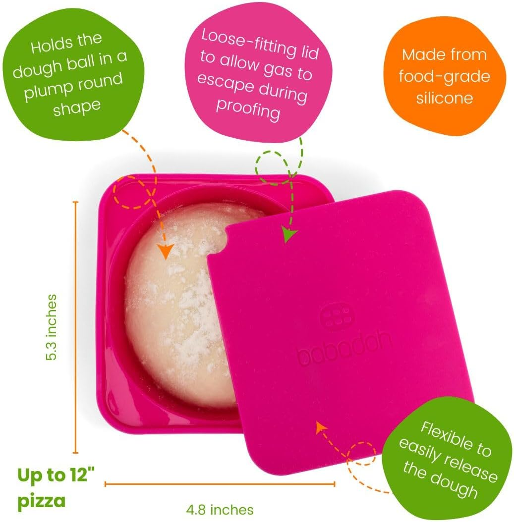 Babadoh Pizza Dough Proofing Silicone Containers with Lids | Pizza Making Accessories | Set of 6 | Multi Bright (2 Berry, 2 Orange, 2 Lime) | Original Size (Make 12" Pizzas)