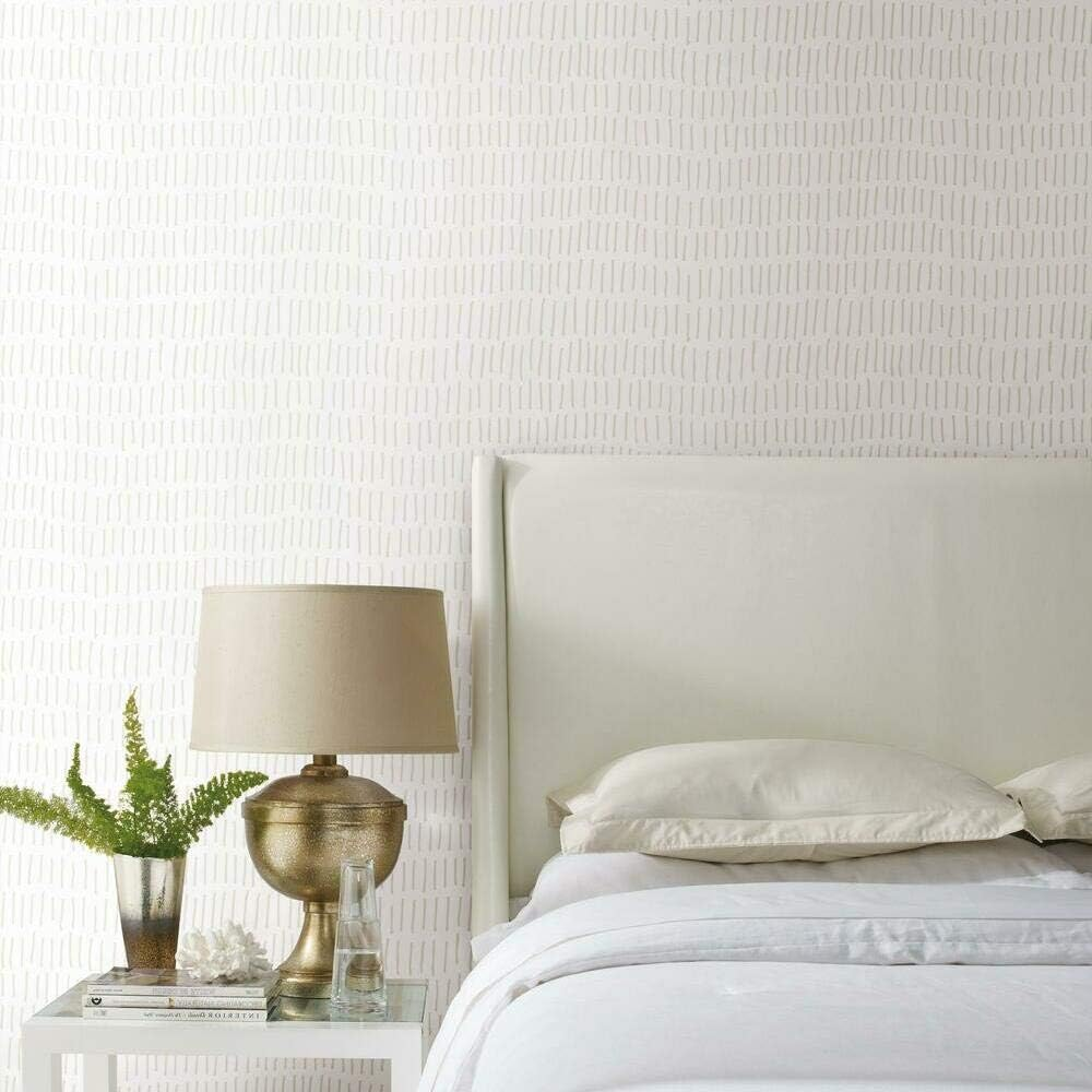 Roommates RMK11613WP Tick Mark Beige and White Peel and Stick Wallpaper - Beige/White image number 5