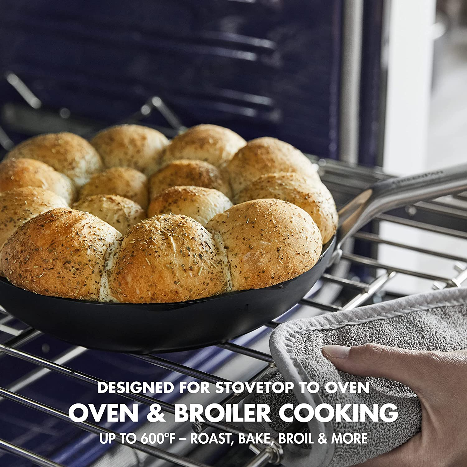 Greenpan Omega Hard Anodized Advanced Healthy Ceramic Nonstick, 11" Frying Pan Skillet, Anti-Warping Induction Base, Dishwasher Safe, Oven & Broiler Safe, Black image number 5