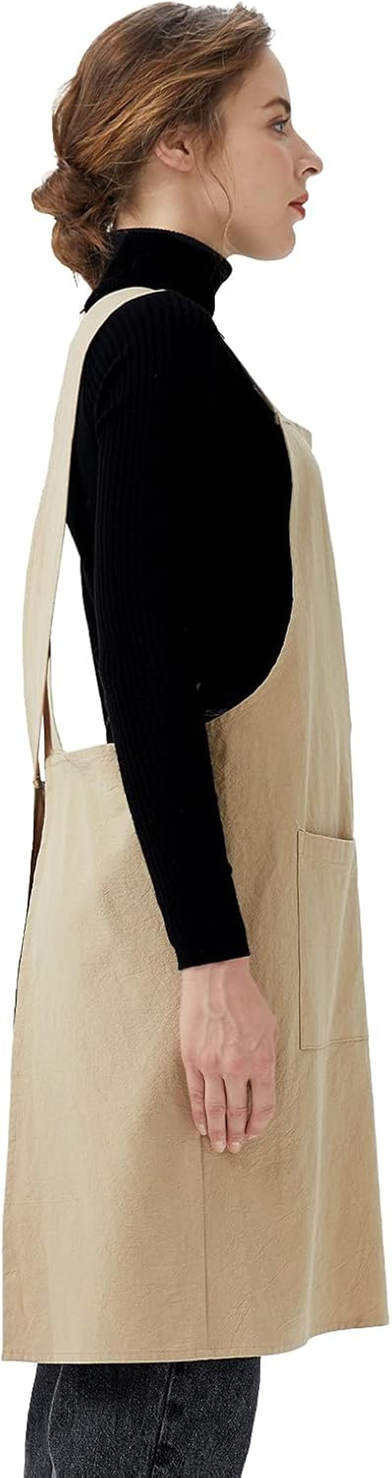 Surblue Cotton Linen Cross Back Aprons Solid Color Unisex Pinafore Vintage Apron Japanese Style with 2 Pockets for Kitchen Cooking Baking Painting Gardening Cleaning for Women Men - Grey image number 2