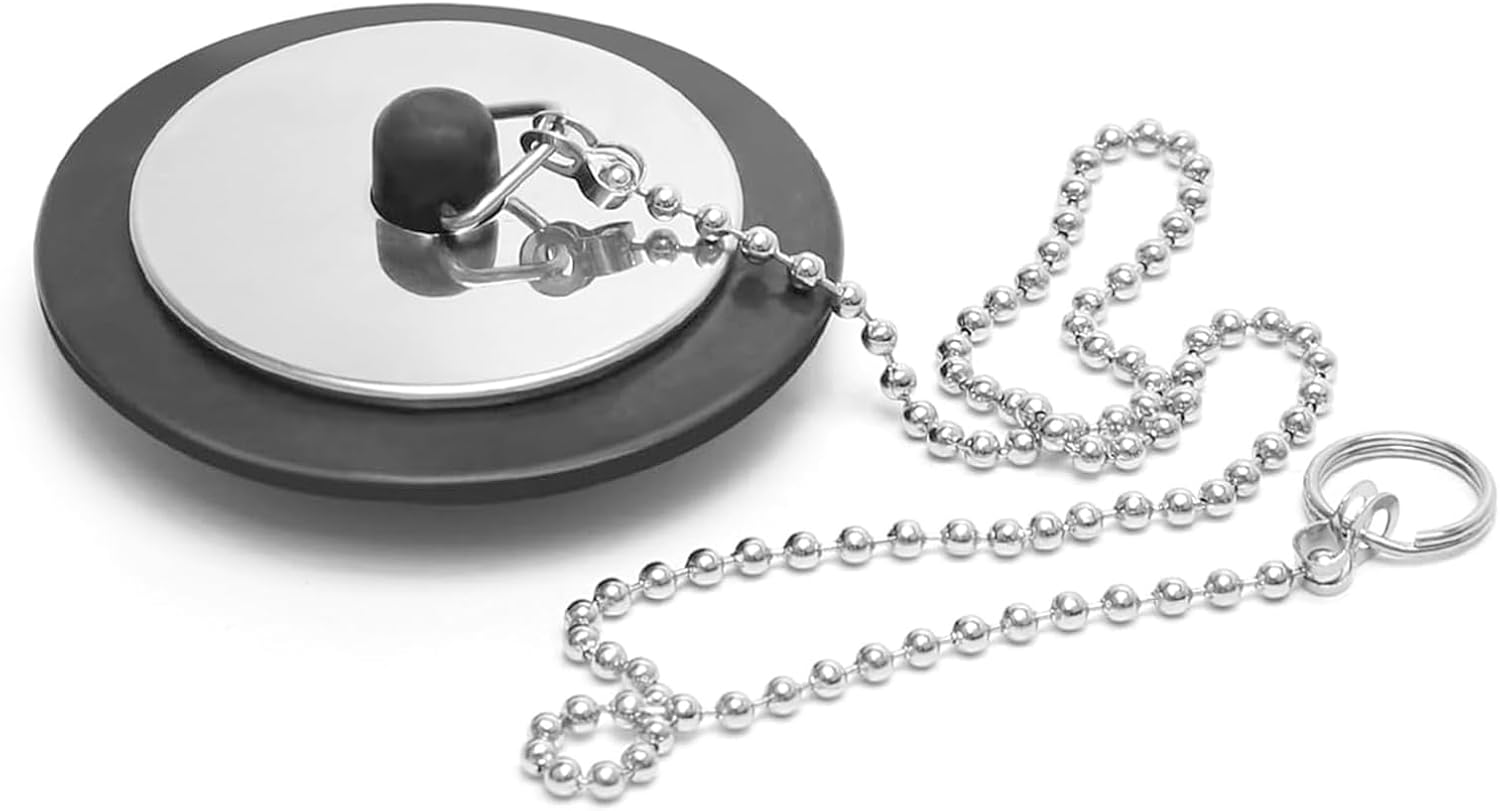 Universal Bath Plug with Chain, Bath Plug Replacement, Bathroom Sink Plug Replacement, Drain Stopper for Bathroom and Kitchen, 42 Mm to 45 Mm