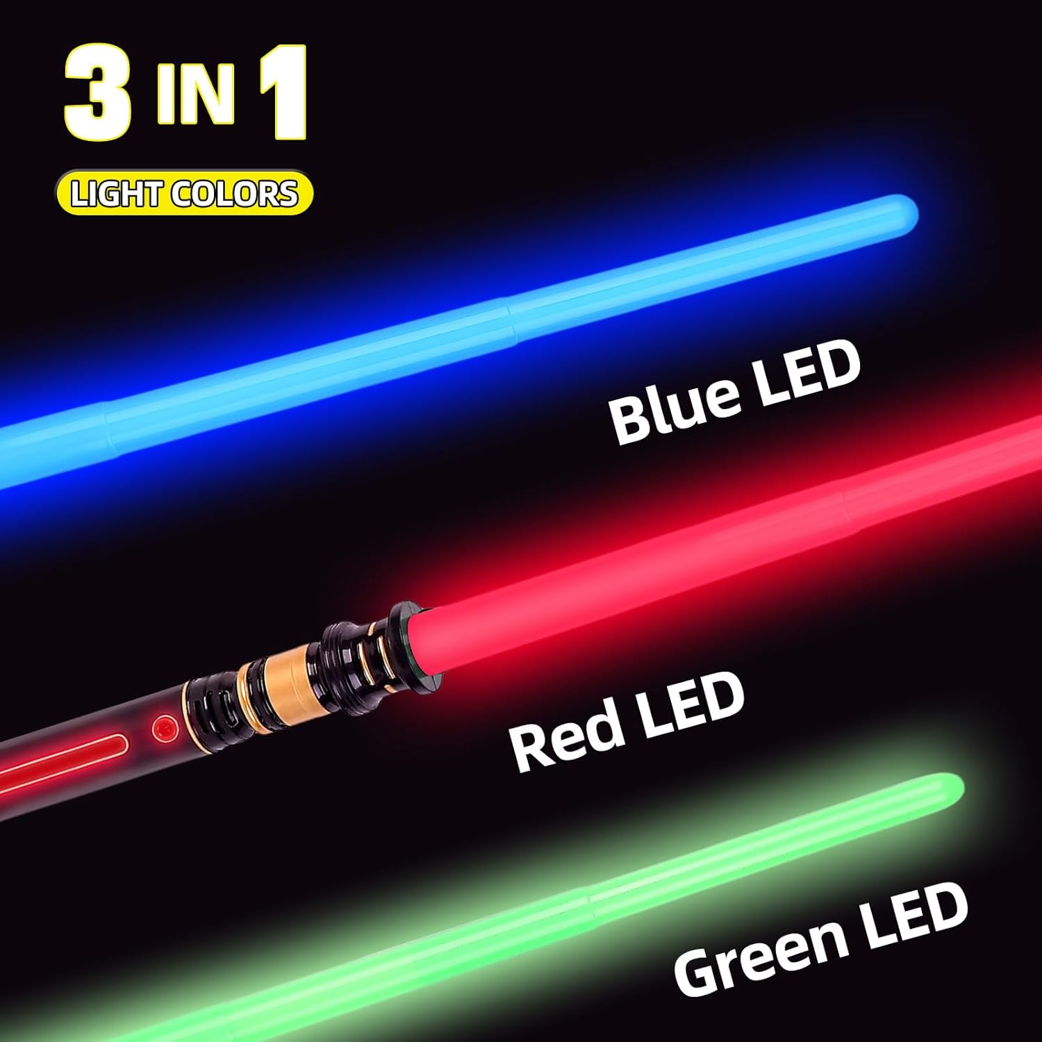 3-Pack Light up Saber, Light Swords with FX Sound and Realistic Handle, Expandable Sabre for Halloween Dress up Parties Birthday Christmas Galaxy War Fighters image number 4