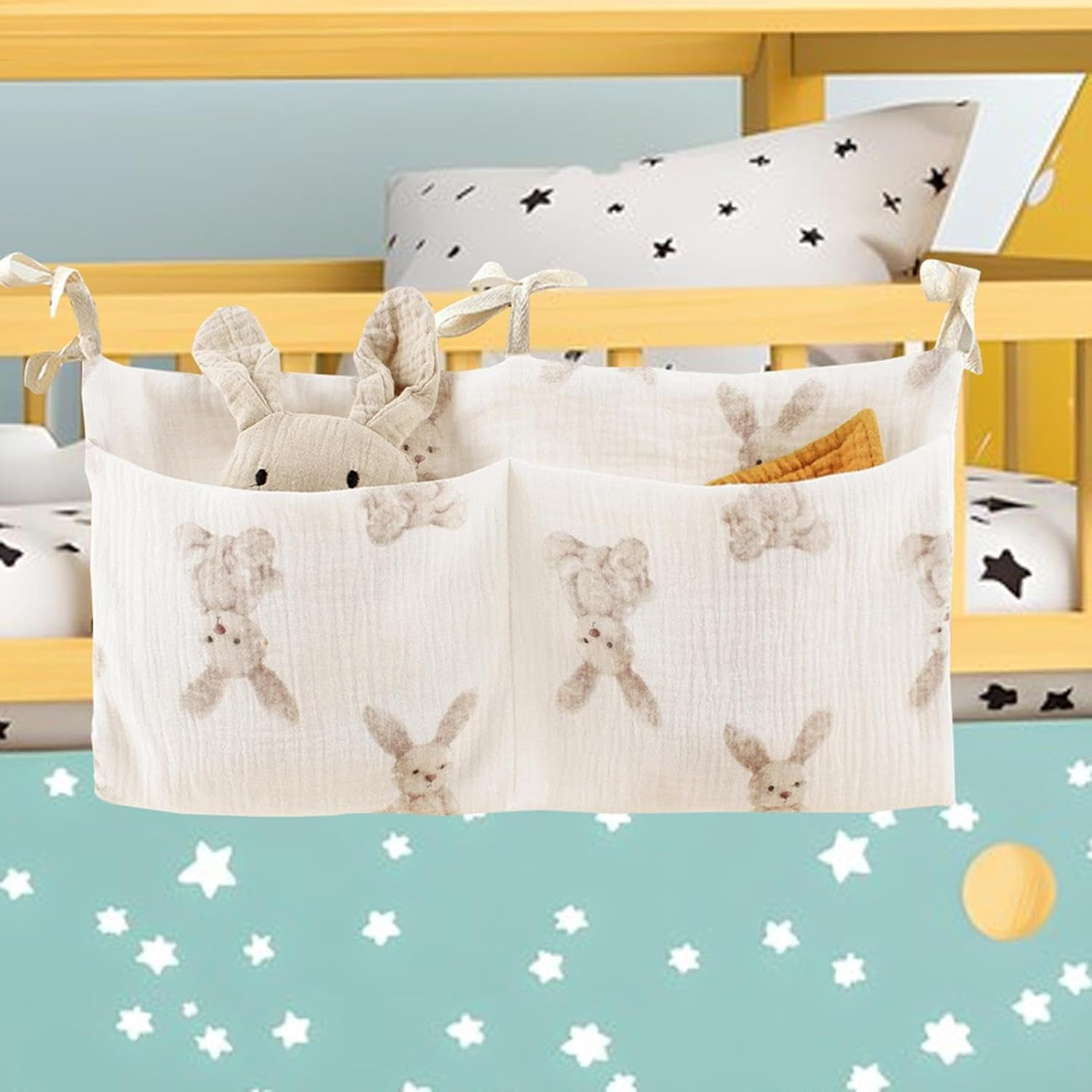 Crib Pocket Organizer, Cartoon Diaper Organizer, Baby Diaper Organizer, Machine Washable, Durable Material, 39X20Cm, for Feeding Bottles, Pacifiers image number 4