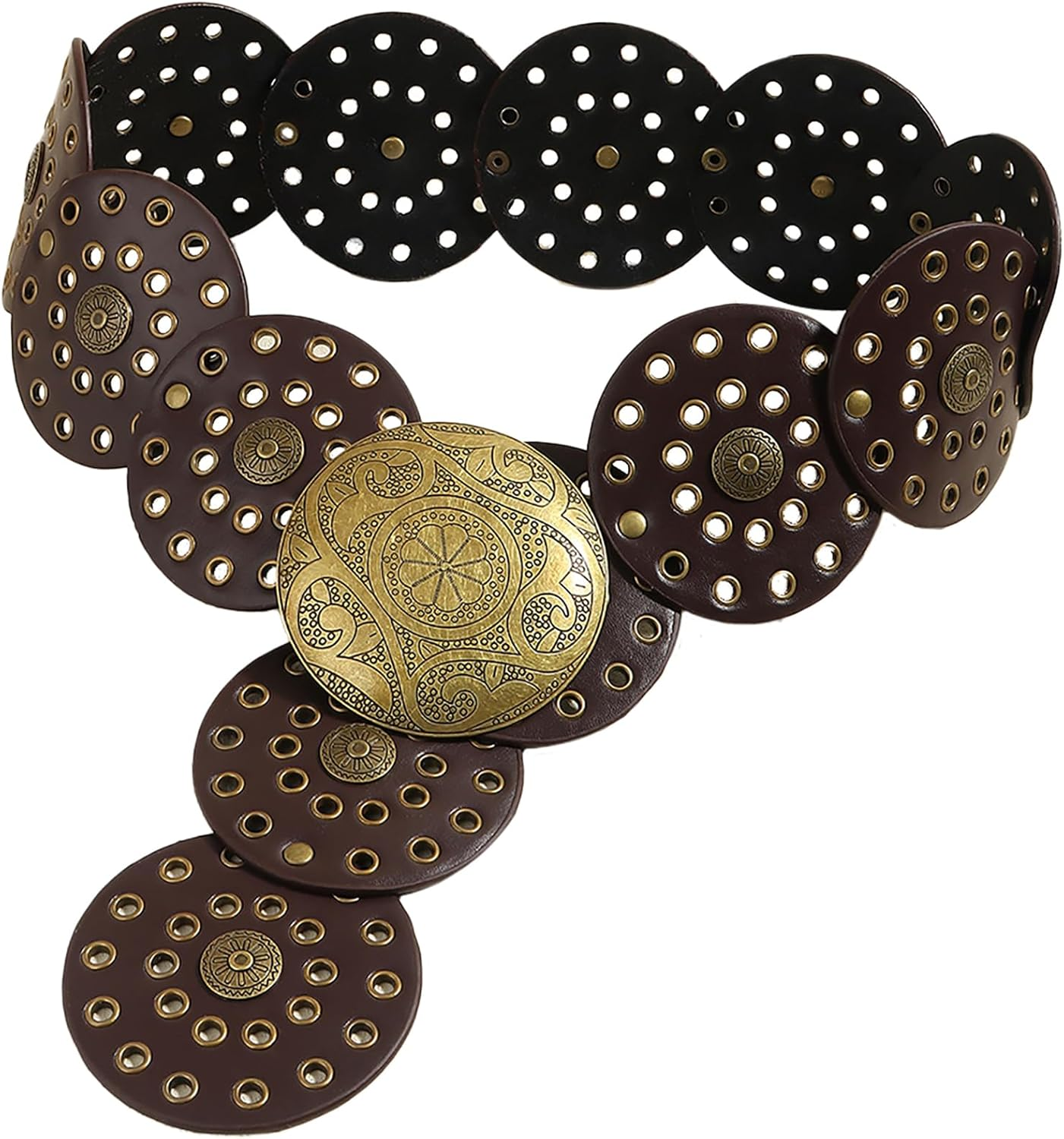 Heyjoin Hollow Wide Disc Belt for Women Out round Leather Metal Buckle Belt Soft Durable Vintage Western Waist Belts