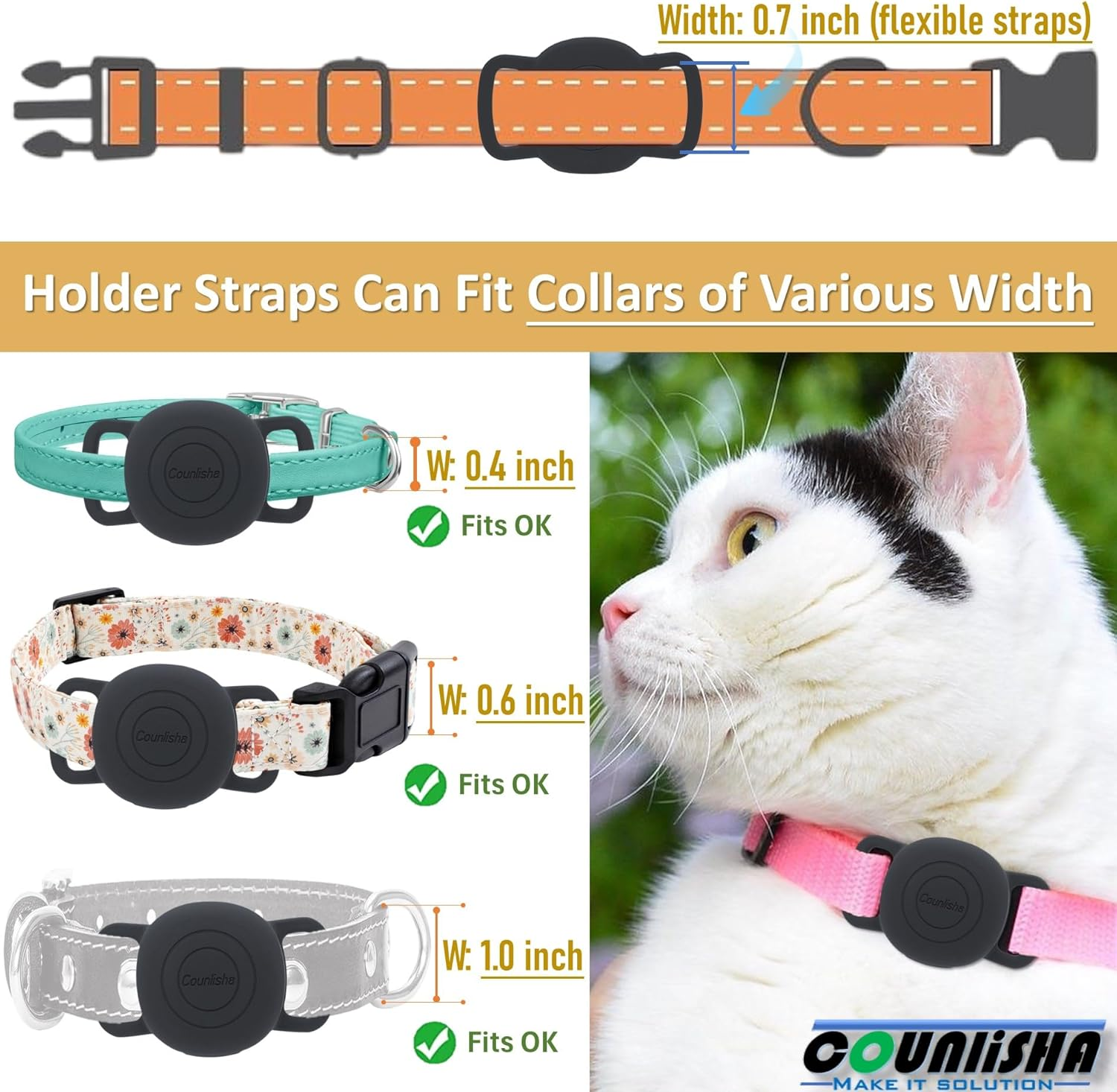 Silicone Holder for Tile Sticker (2024) for Cat Collar, Slim Durable Cover Tag for Pet Necklace Accessories, Waterproof Case Protect Life360 Sticker Tracker for Dog,Bag (2 Pack,Black) image number 3