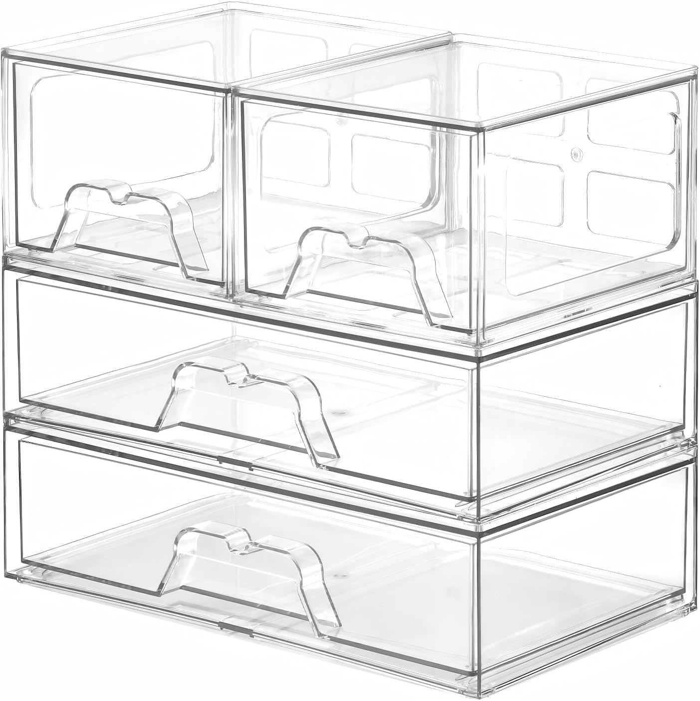 Makeup Organizer, 6 PCS Clear Stackable Storage Drawers, Desk Organizers, Dustproof Drawer and for Make Up, Jewelry, Clear Organizer for Home & Office Use, Bathroom Counter Dressing Table