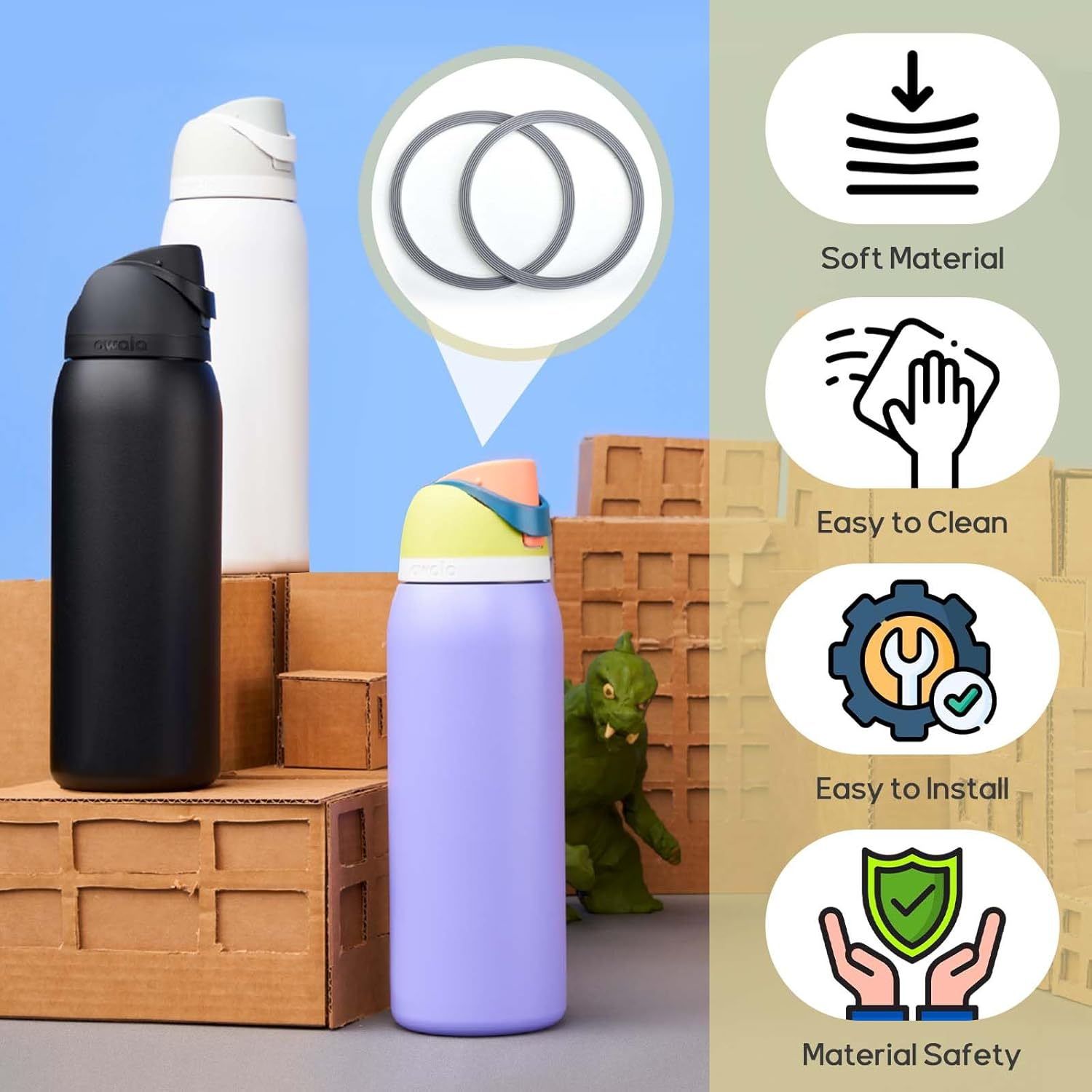 Sankoly 4 Pack Rubber Seal Replacement Compatible with Owala Freesip Water Bottle Top Lid Gasket Water Bottle Replacement Lid Accessories Compatible with Owala Freesip Water Bottle 19/24/25/2/40Oz image number 1