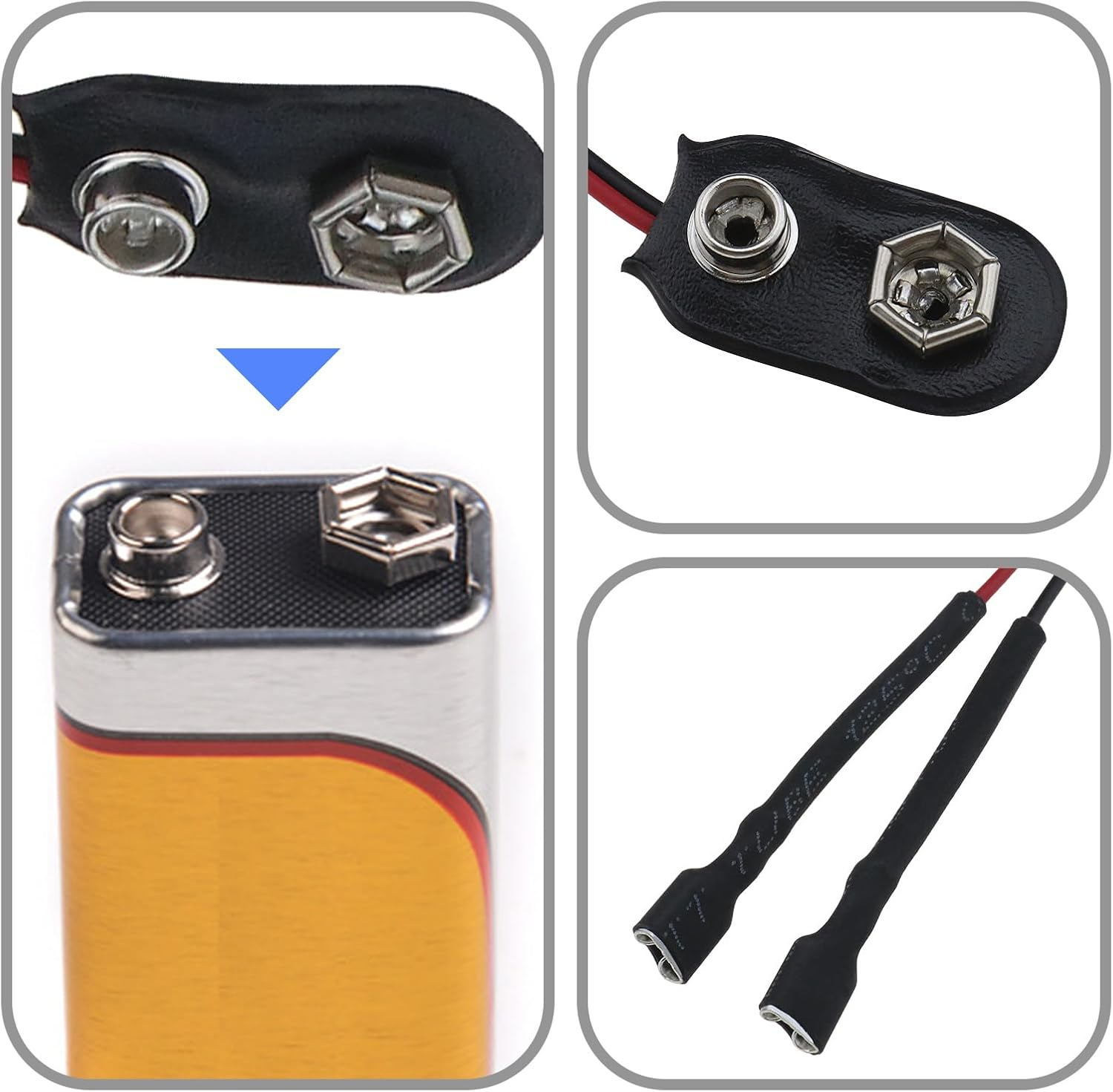 Emagtech 10PCS 9V Battery Clip Connectors Tinned Snap Strap Wire Lead & Crimp Terminals 35Cm for Power LED or Other Equipment with 9V Battery