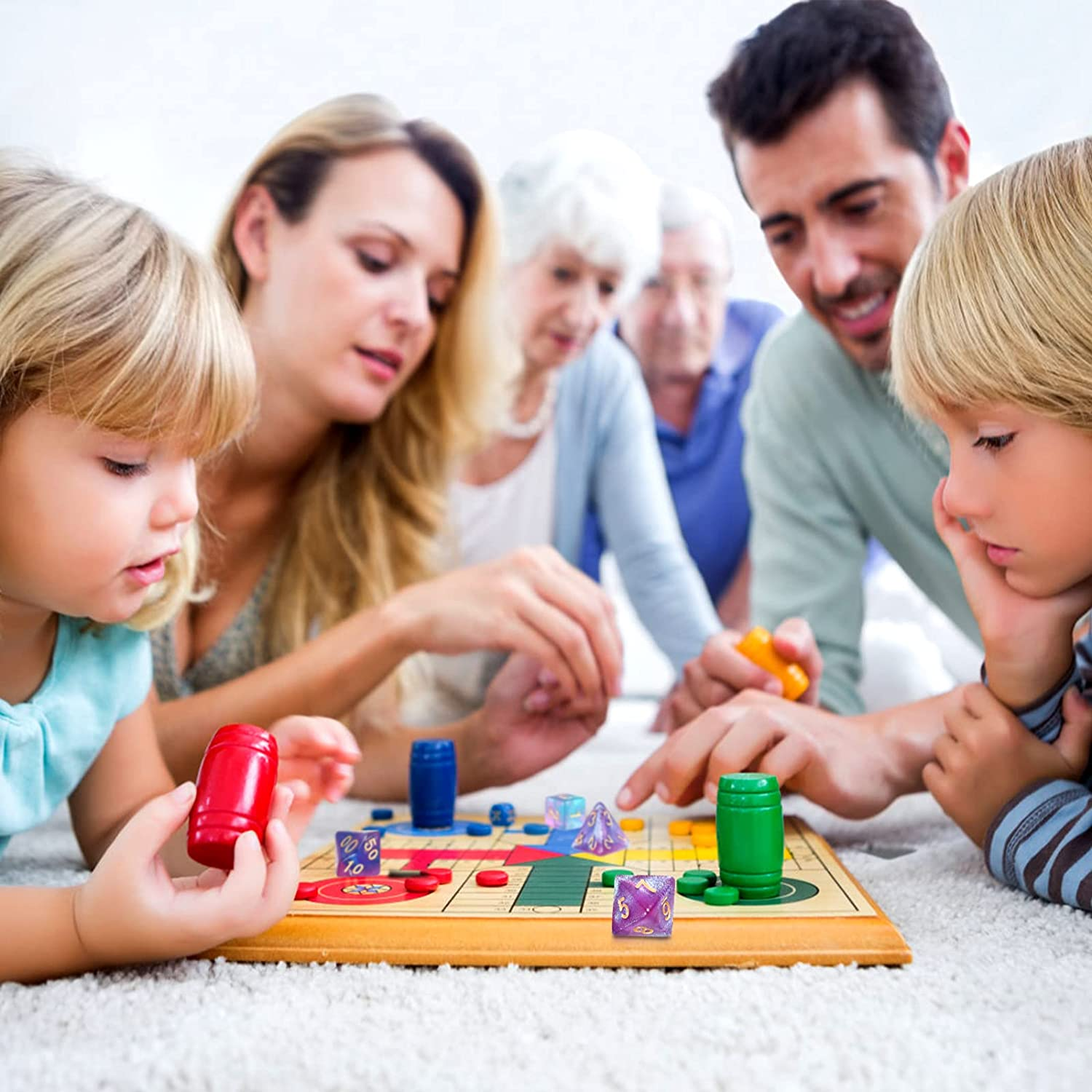 GWHOLE 42 PCS (6 Sets) Polyhedral Dice Set with Gold Pattern Drawstring Pouches for Dungeons and Dragons Table Game Dice for D&D, DND, GRP with Black Pouch, 6 Colors image number 3