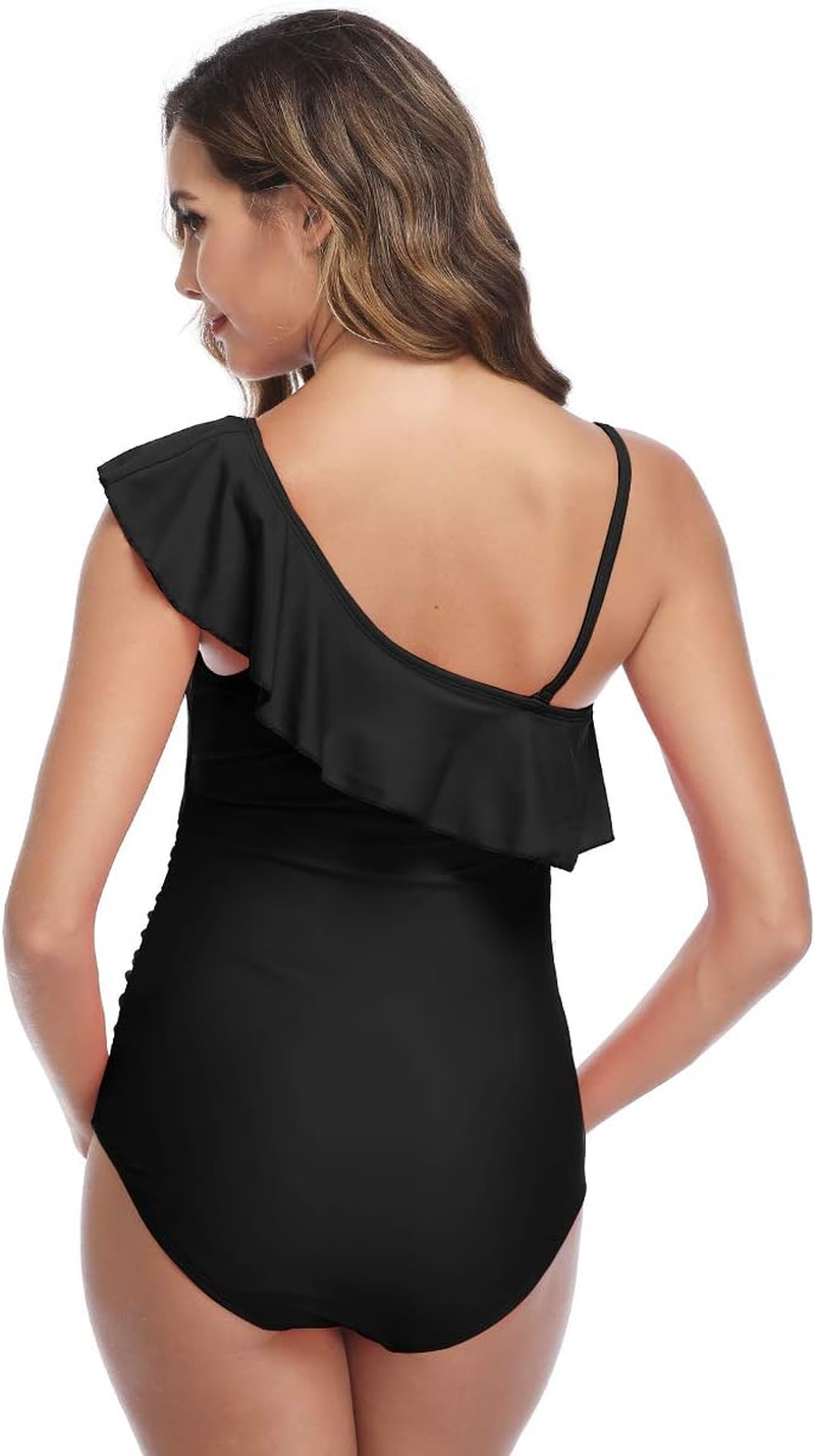 Miyang Women Maternity Swimwear One Shoulder Flounce One Piece Printing Bathing Suit image number 3