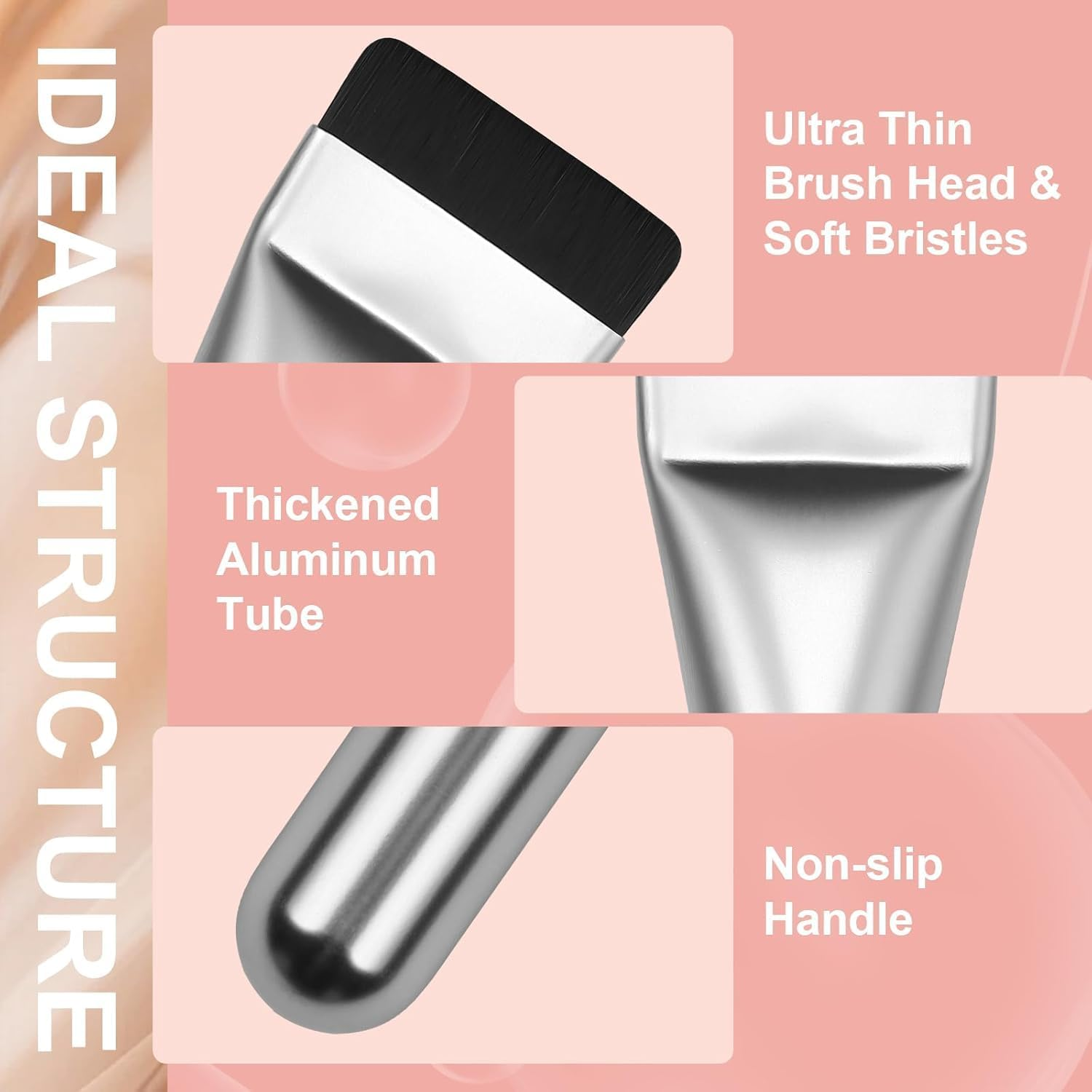 Flat Foundation Brush for Liquid Makeup, with Powder Puff Fast Flawless Flat Top Kabuki Makeup Brushes Face Cosmetics Concealer Brush for Liquid, Blending, Powder, Blush,【 Silver】