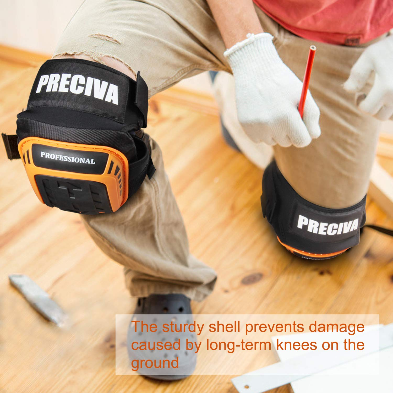 Knee Pads for Work, Preciva Construction Gel Knee Pads Tools, Heavy Duty Comfortable Anti-Slip Foam Knee Pads for Cleaning Flooring and Garden, Strong Durable Straps, 1 Pair for Men, Women image number 1