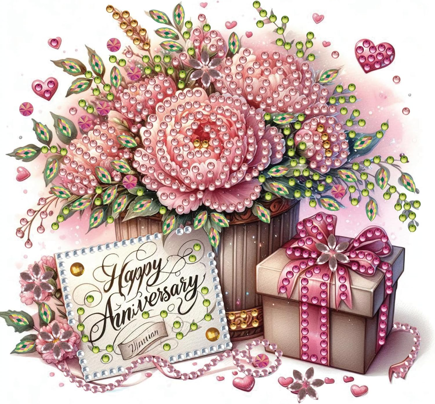 Awesocrafts 6Pcs Diamond Art Christmas Cards Kits Happy Birthday, Anniversary DIY Diamond Painting Cards Sets, 5D Crystal Art Card with Envelopes, Postcards for Handmade, Xmas 30 * 15Cm (Happy) - Flower image number 3