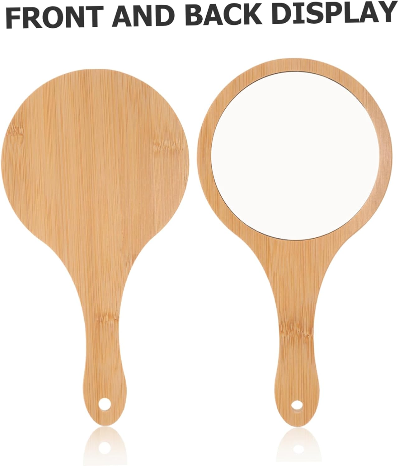 Portable Women Makeup Mirror Handheld Vanity Mirror Bamboo Handle Travel Essential