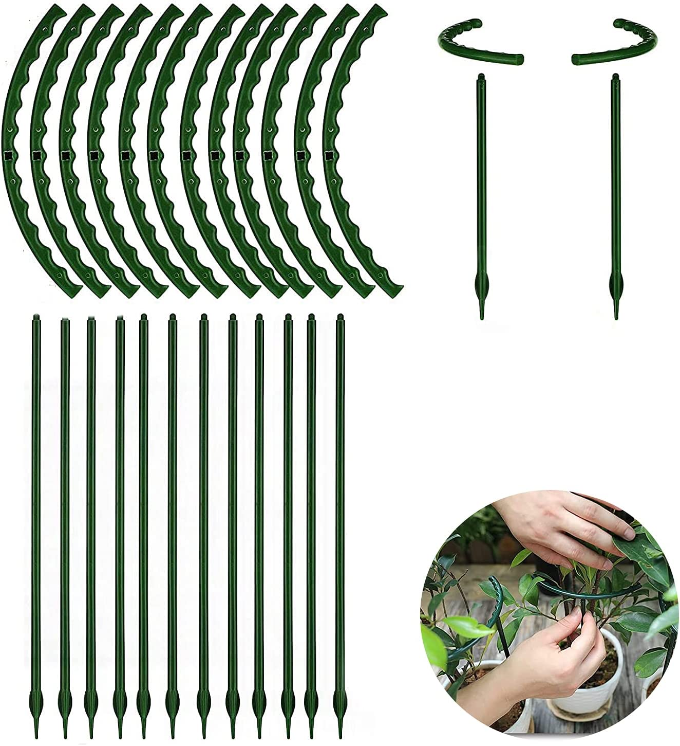 Plant Support for Indoor and Outdoor Potted Plants - Small Half round Plastic Ring Flower Stakes with 20 Garden Clips - 12 Pack image number 4