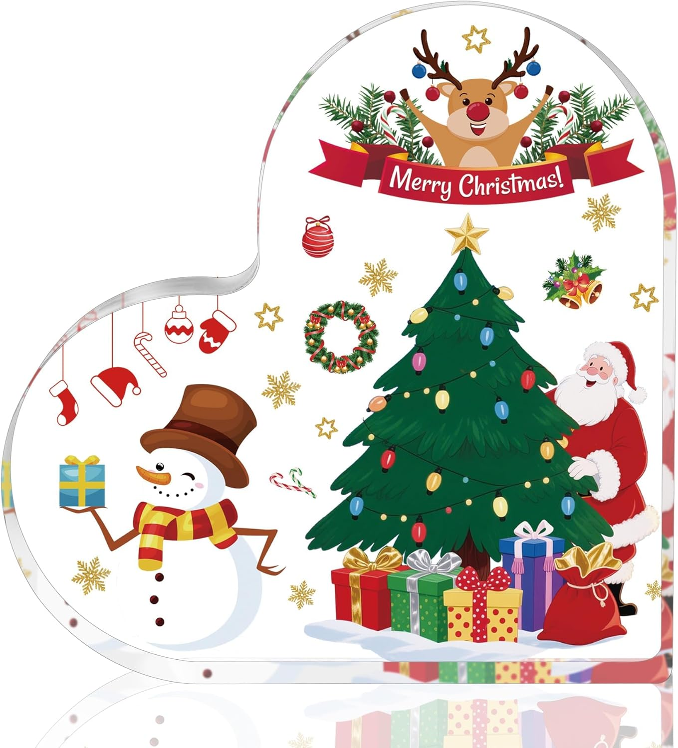 Acrylic Christmas Ornament, Heart Tabletop Ornament, Cute Holiday Home Decoration for Table, Mantel or Office Desk, Clear Acrylic Christmas Decor Sign, Gifts for Women, Girls, Mum, Friends (Gnome)