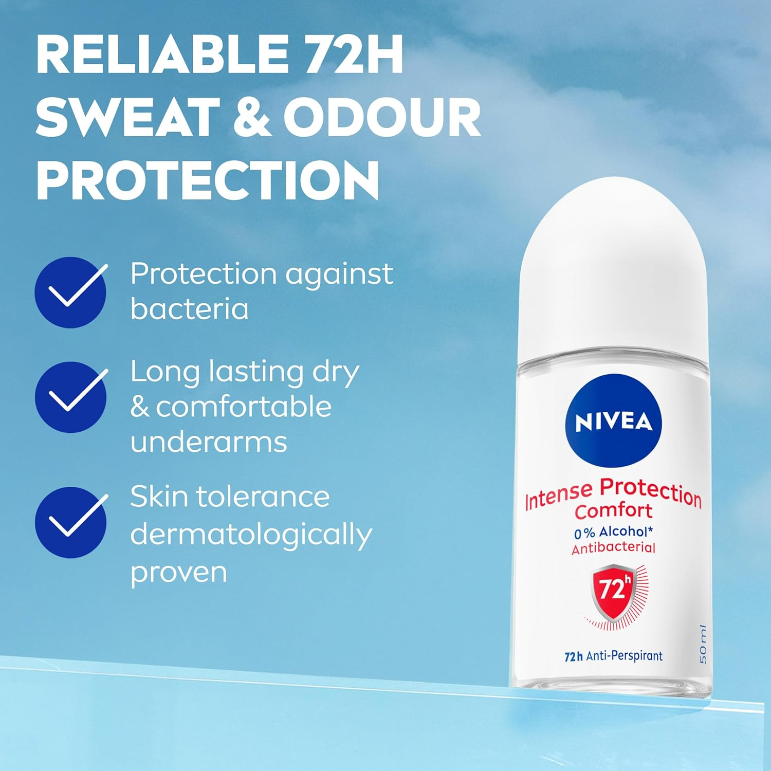 NIVEA Intense Protection Comfort Anti-Perspirant Roll-On Deodorant 50Ml | High Strength Deodorant for Women | 72-Hour Sweat & Odour Protection | Long-Lasting Freshness | Clean Citrus Scent image number 1