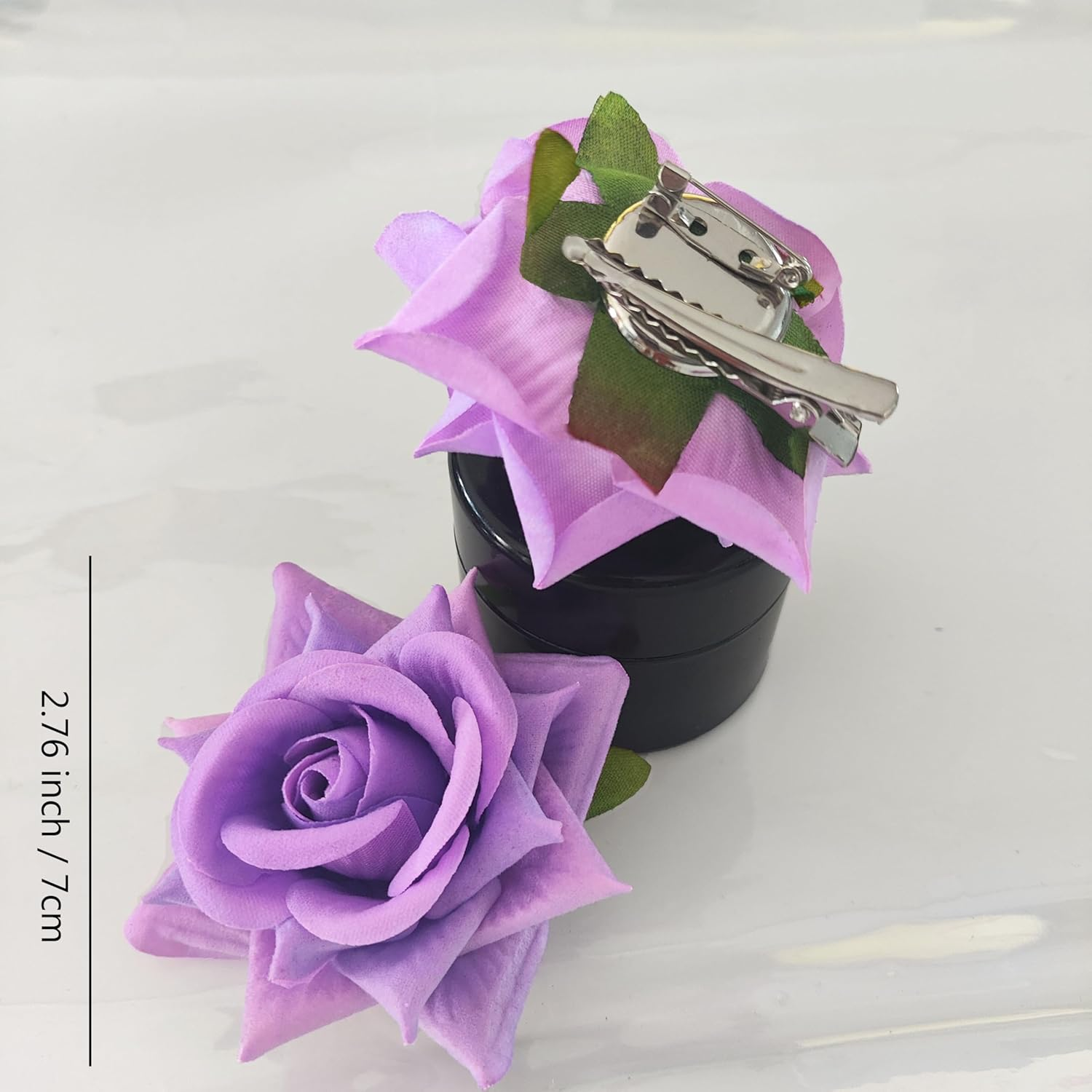 4 Pcs Rose Hair Clip - Flower Hairpin Brooch-Fabric Floral Clips - Hair Flowers Pin (Purple) - Black image number 5