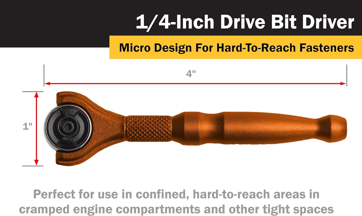 Titan 11323 1/4-Inch Drive 90-Tooth Swivel Head Micro Bit Driver-Orange image number 2