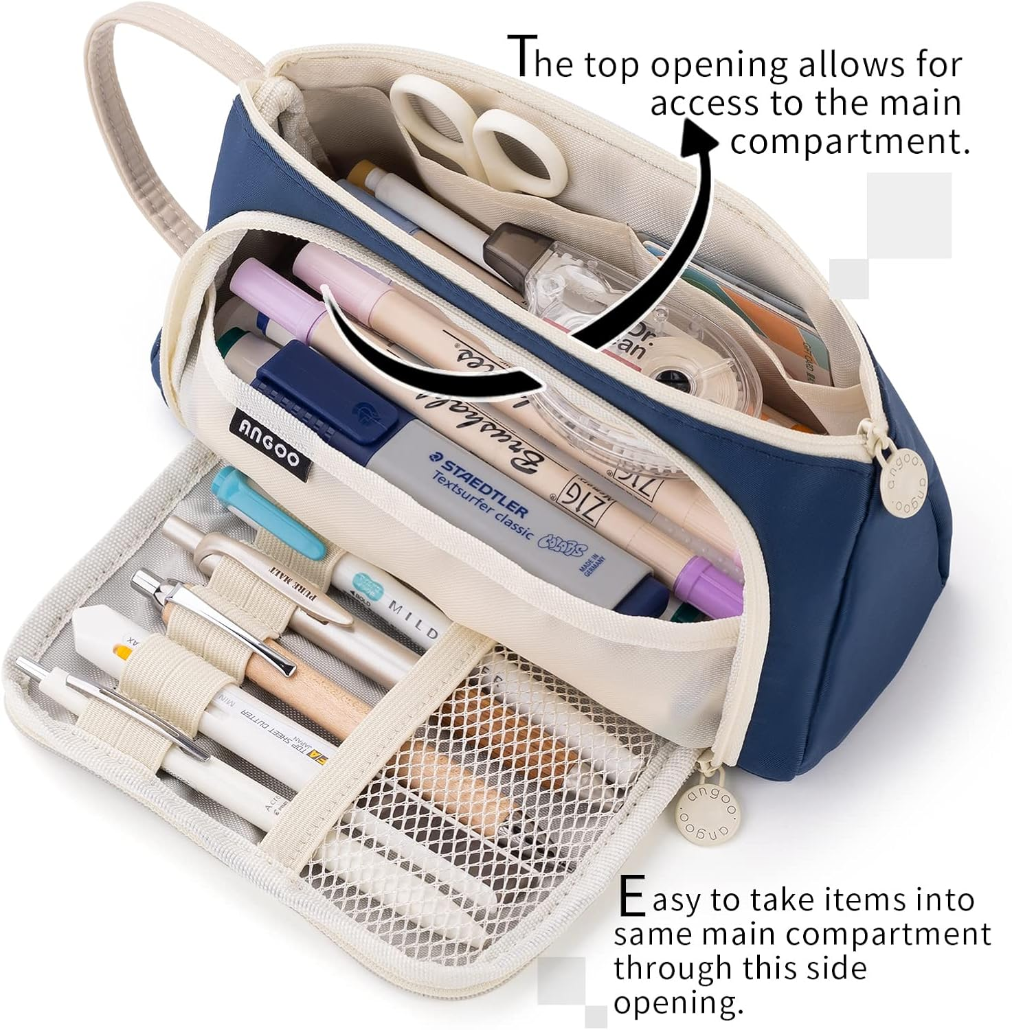 Big Capacity Pencil Case, Large (Navy), Multi, Simple image number 5