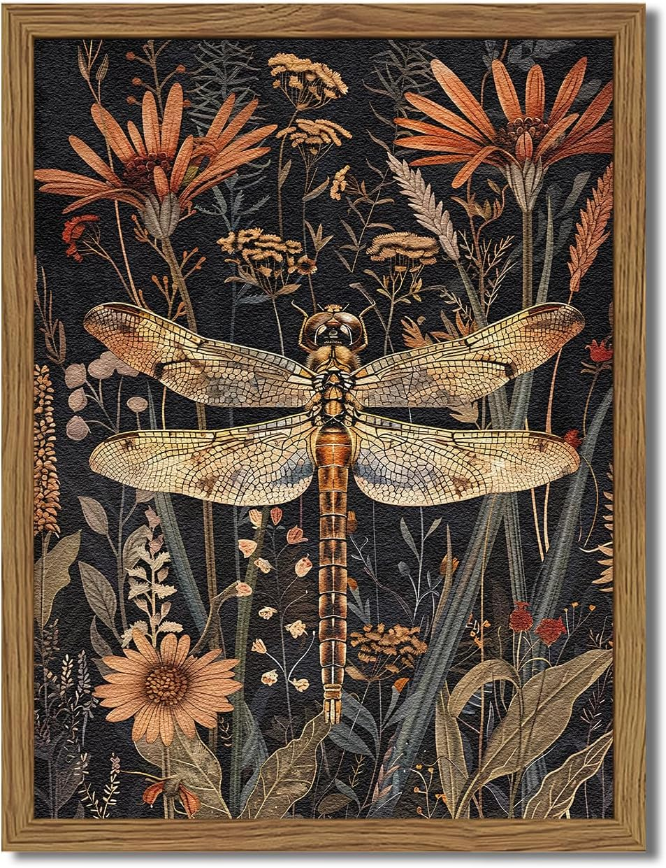 Framed 3D Textured Vintage Wall Art - Cottagecore Hand Drawn Sandstone Fox Paintings Wall Decor, Whimsical Forest Animal Floral Botanical Aesthetic for Bedroom Living Room Nursery 16X24 Inch