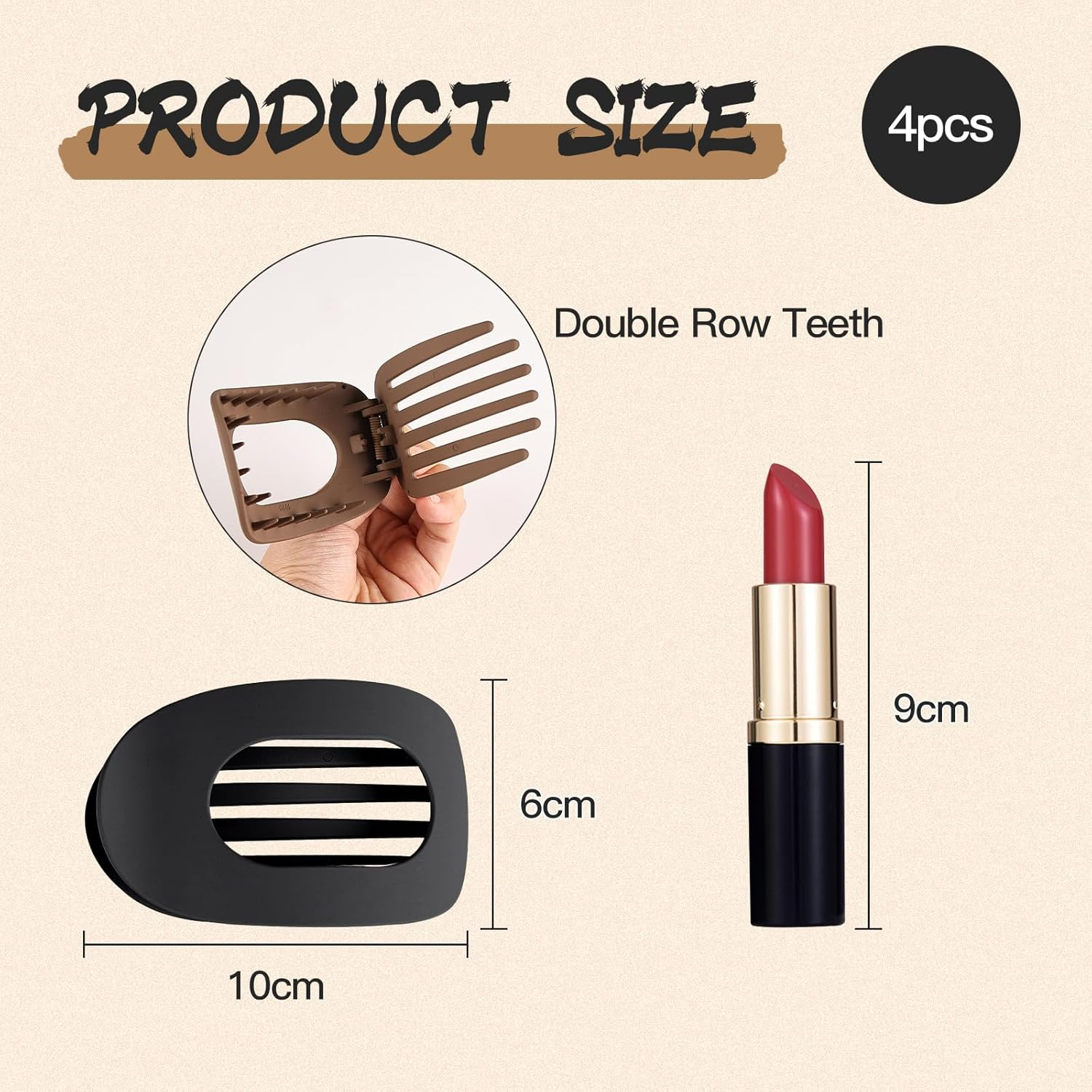 Yamobi Pack of 4 Large Hair Clips, Non-Slip Hair Clips, Women, Stylish Hair Clip for Thick Hair, Ideal for Everyday and Special Occasions (10 Cm X 6 Cm, Black) image number 3