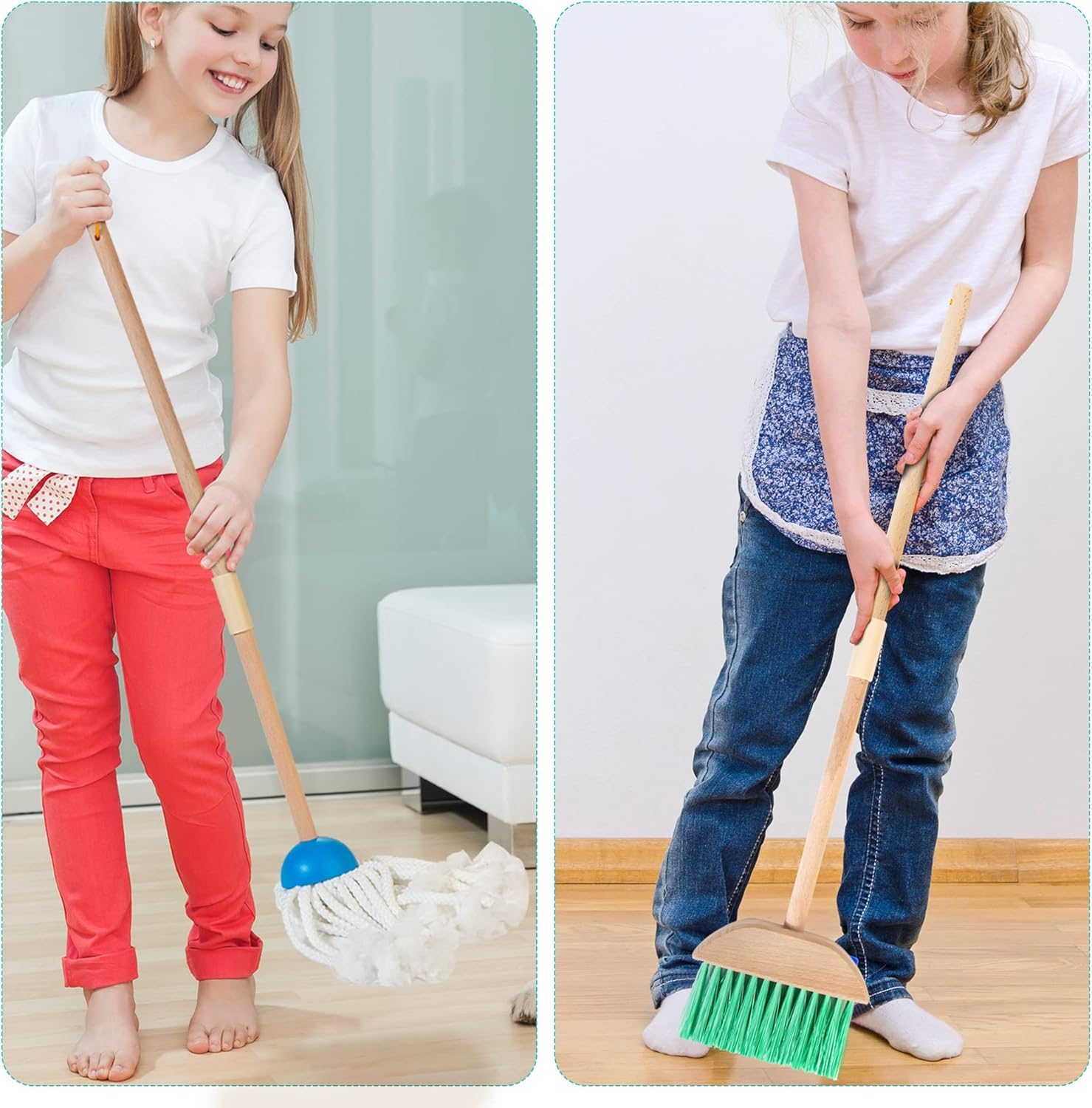 Kids Cleaning Set with Electric Vacuum Cleaners, Wooden Pretend Play Housekeeping Set, Toddler Cleaning Toys for Girls Boys Age 3+ image number 3