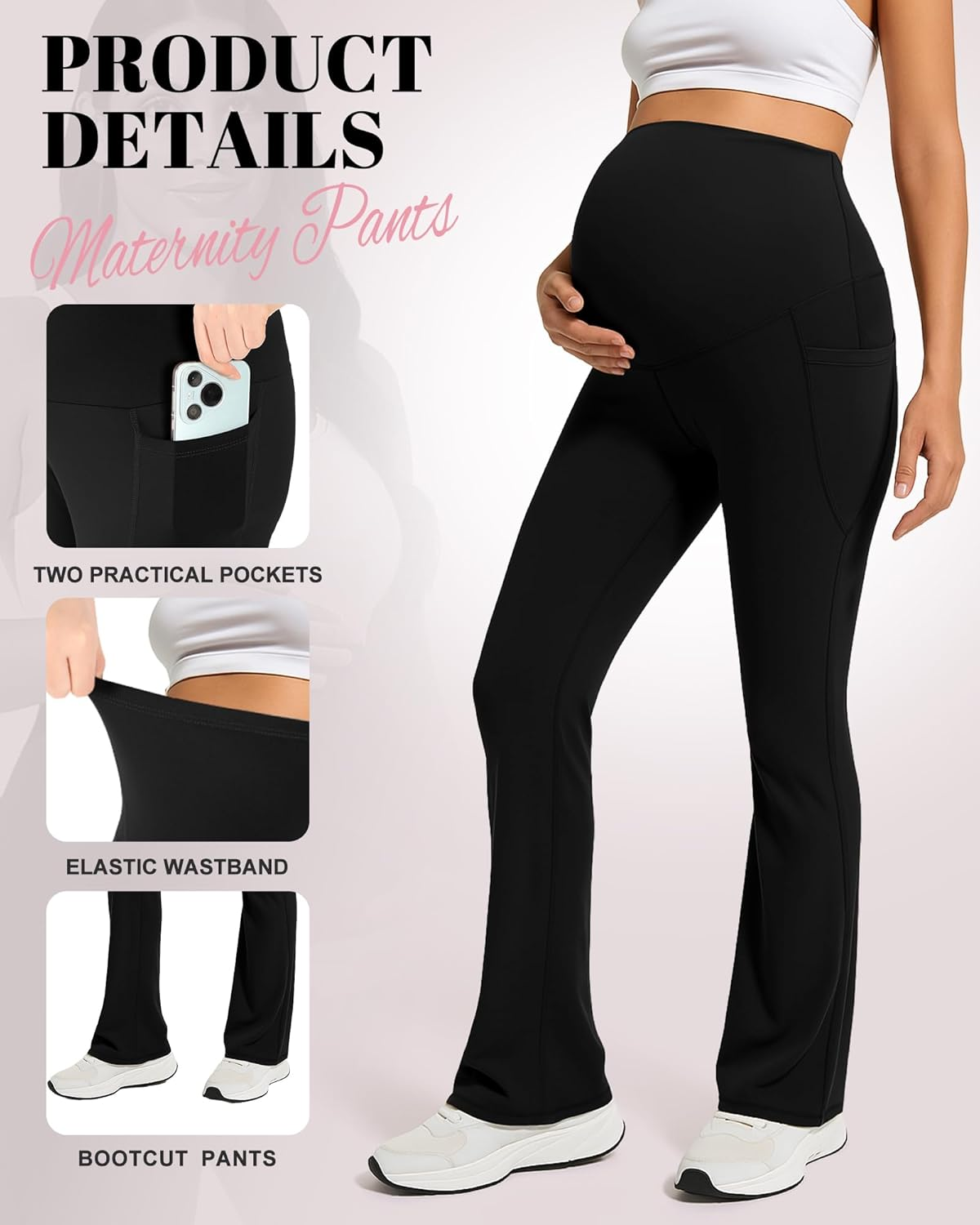 Coume 3 Pack Maternity Pants for Women Stretchy Pregnancy Flare Leggings with Pockets over the Belly Work Bootcut Yoga Pants image number 3