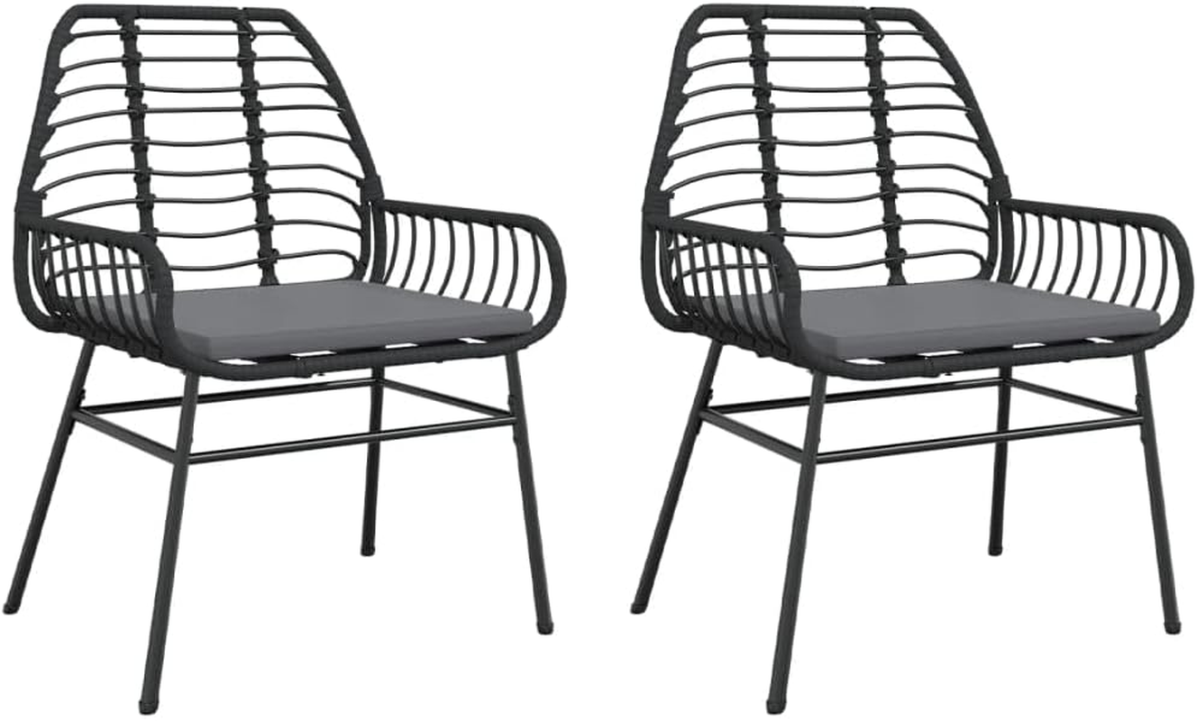 Vidaxl Garden Dining Chair Set - 2 Piece Black PE Rattan Outdoor Armchairs with Cushions - Spacious 57X60X86 Cm