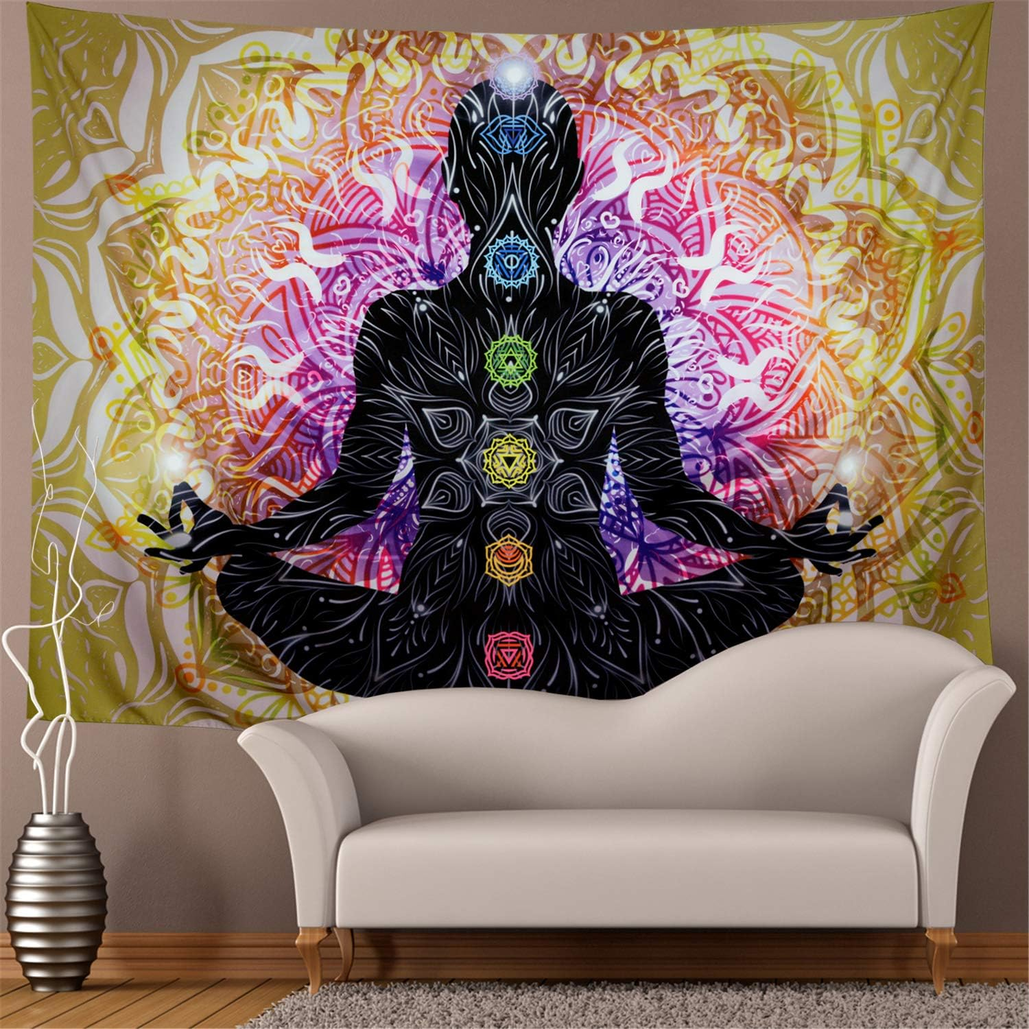 Lahasbja Seven Chakra Tapestry Yoga Meditation Wall Hanging Colorful Mandala Indian Chakra Decoration for Studio Room image number 5