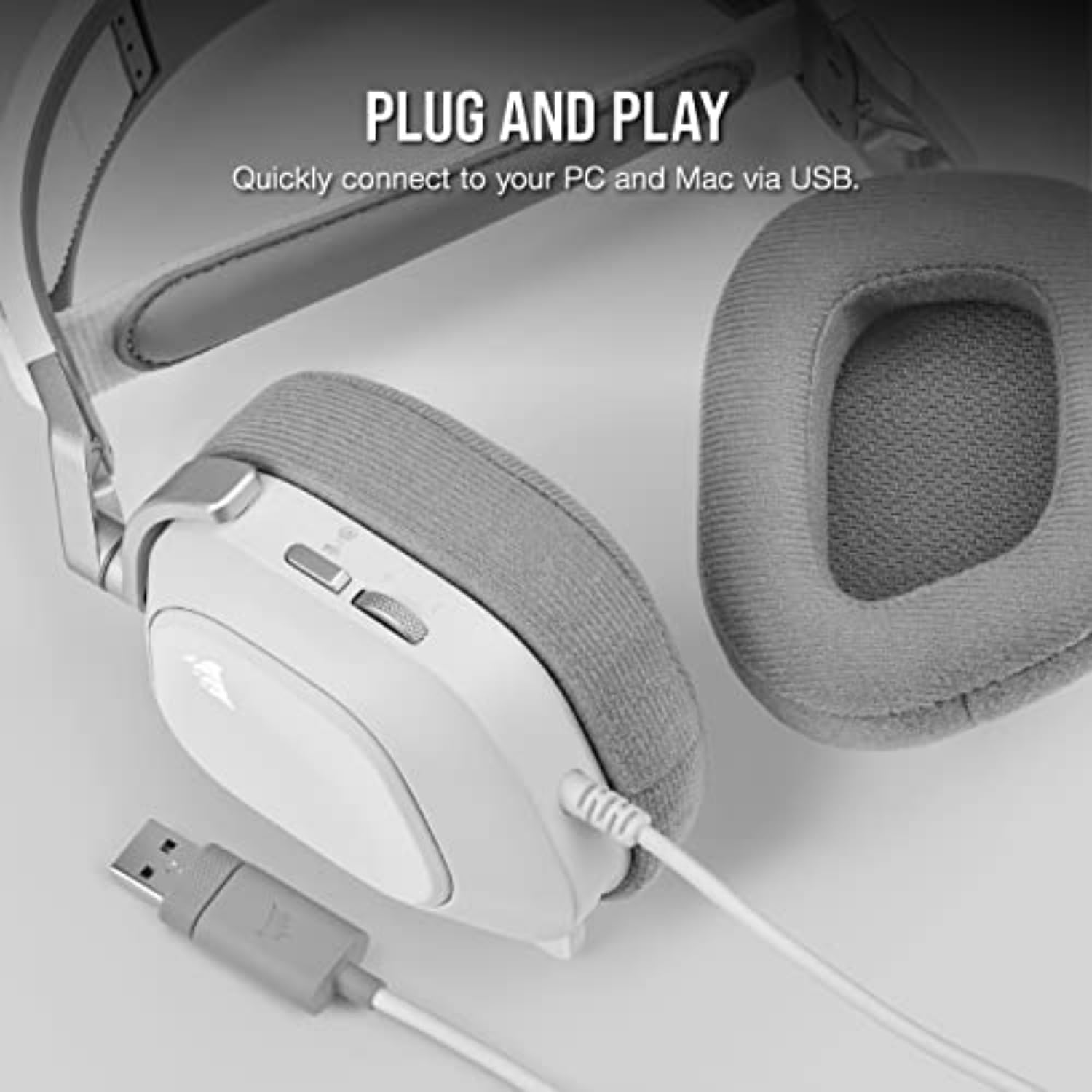 Corsair HS80 RGB USB Premium Gaming Headset with Dolby Audio 7.1 Surround Sound (Broadcast-Grade Omni-Directional Microphone, Memory Foam Earpads, High-Fidelity Sound, Durable Construction) White image number 2