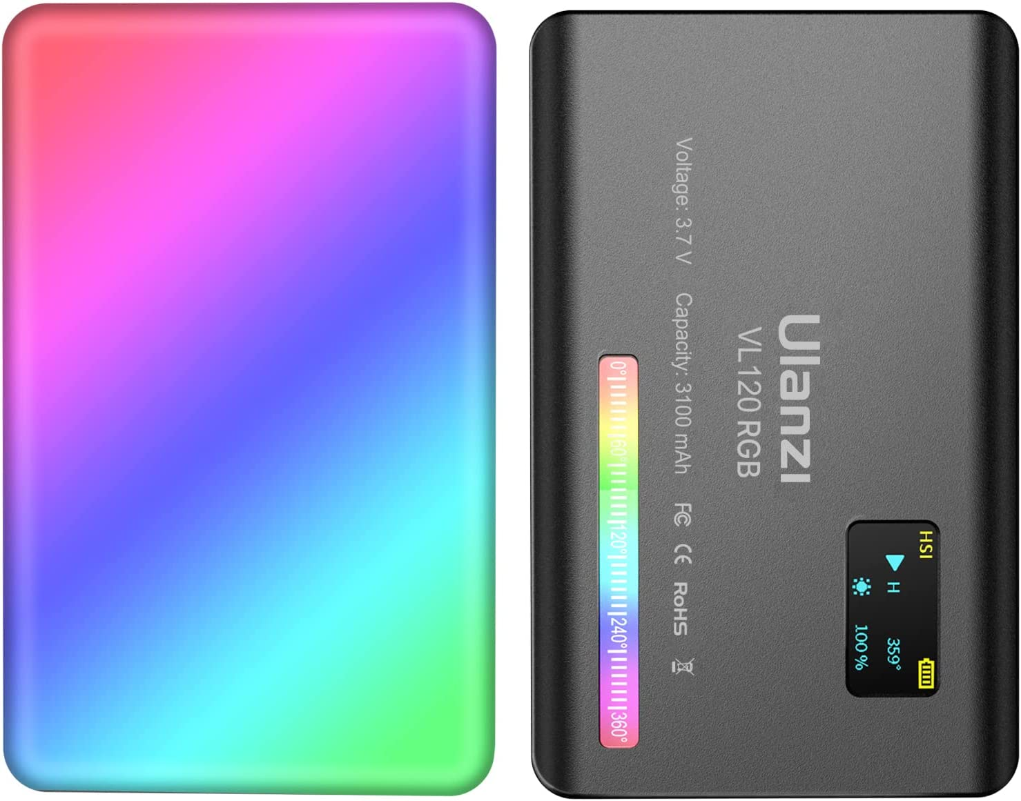 ULANZI VL120 RGB LED Video Light, 360&deg; Full Color Portable Camera Light, CRI 95+ 2500-9000K Dimmable Panel Lamp W LCD, 3100Mah Rechargeable DSLR Lighting for Vlogging, Photography, Video Conference image number 1