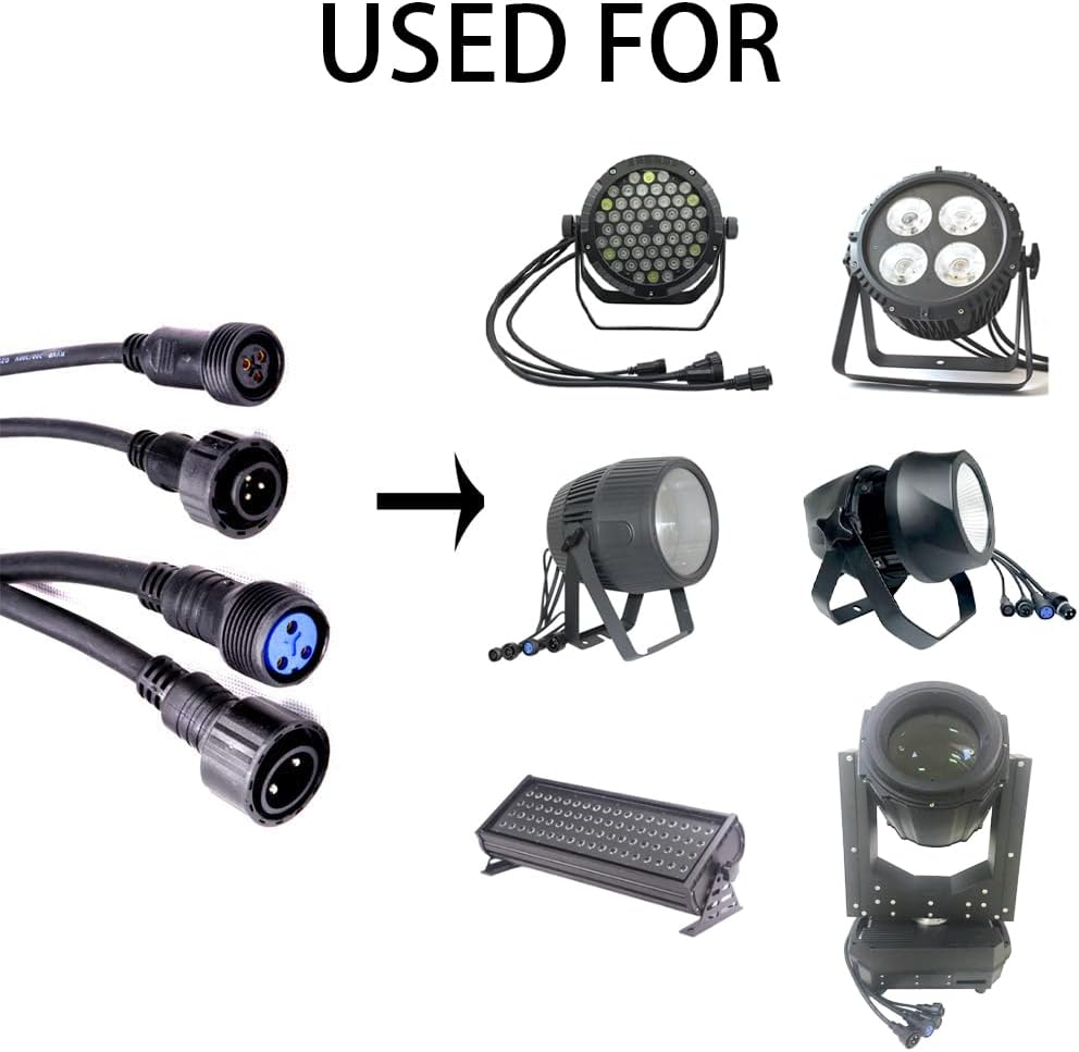 MAD OWL Waterproof Power Cable, 3 Pin IP65 Outdoor Stage Light Power Cord, 9.8Ft, Female-To-Male Connector, Compatible with Powercon Connector Output Hand in Hand Stage Lights image number 3