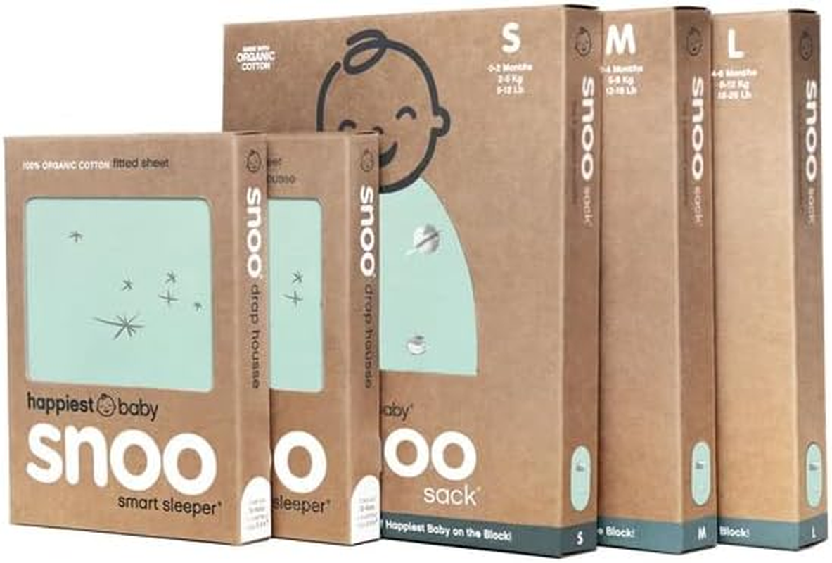 Happiest Baby the Big Bundle 100% Organic Cotton - Includes 3 SNOO Sacks and 2 SNOO Bassinet Fitted Sheets (Graphite Planets)