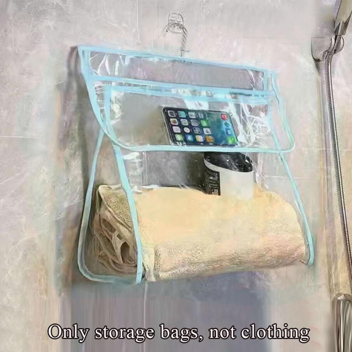 YIRANJIA 3-Pack Hanging Toiletry Bag with Hooks - Clear Blue, 37X39X16Cm Large Capacity Bathroom Wall Organiser image number 5