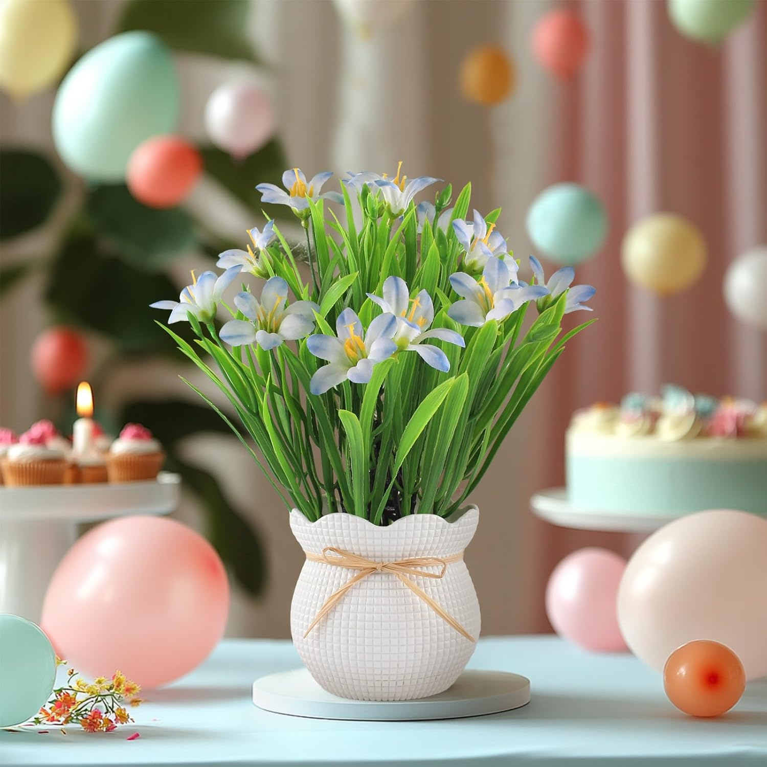 Artificial Flowers Plant UV Resistant Realistic Potted Faux Flowers Lifelike Greenery Maintenance Free Florals Indoor Outdoor Home Office Decor