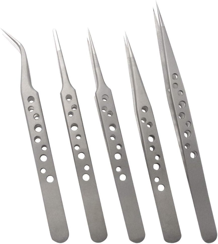 Wolfride Stainless Steel Tweezers Precision Tweezer Tool Set for Electronics Repair, Crafting (5 Pcs) image number 2