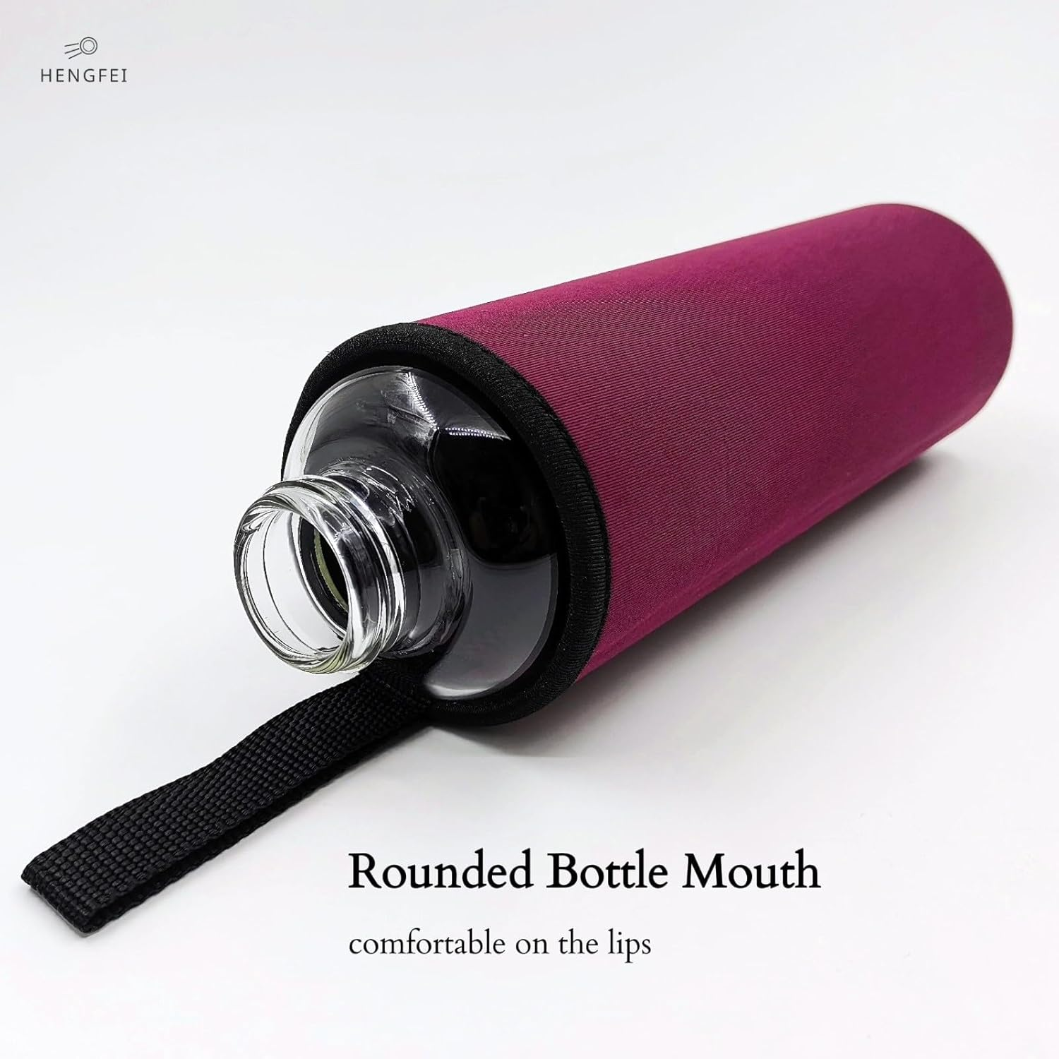 HENGFEI Glass Water Bottle with Bamboo Lid and Stainless Steel Lid (1000Ml, Burgundy Sleeve)