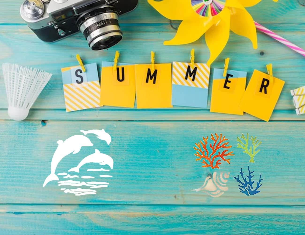 Stencils for Painting Ocean Theme, Reusable Sea Creature Mermaid Stencil Template for Painting on Wood, Wall, Scrapbook (White) image number 6