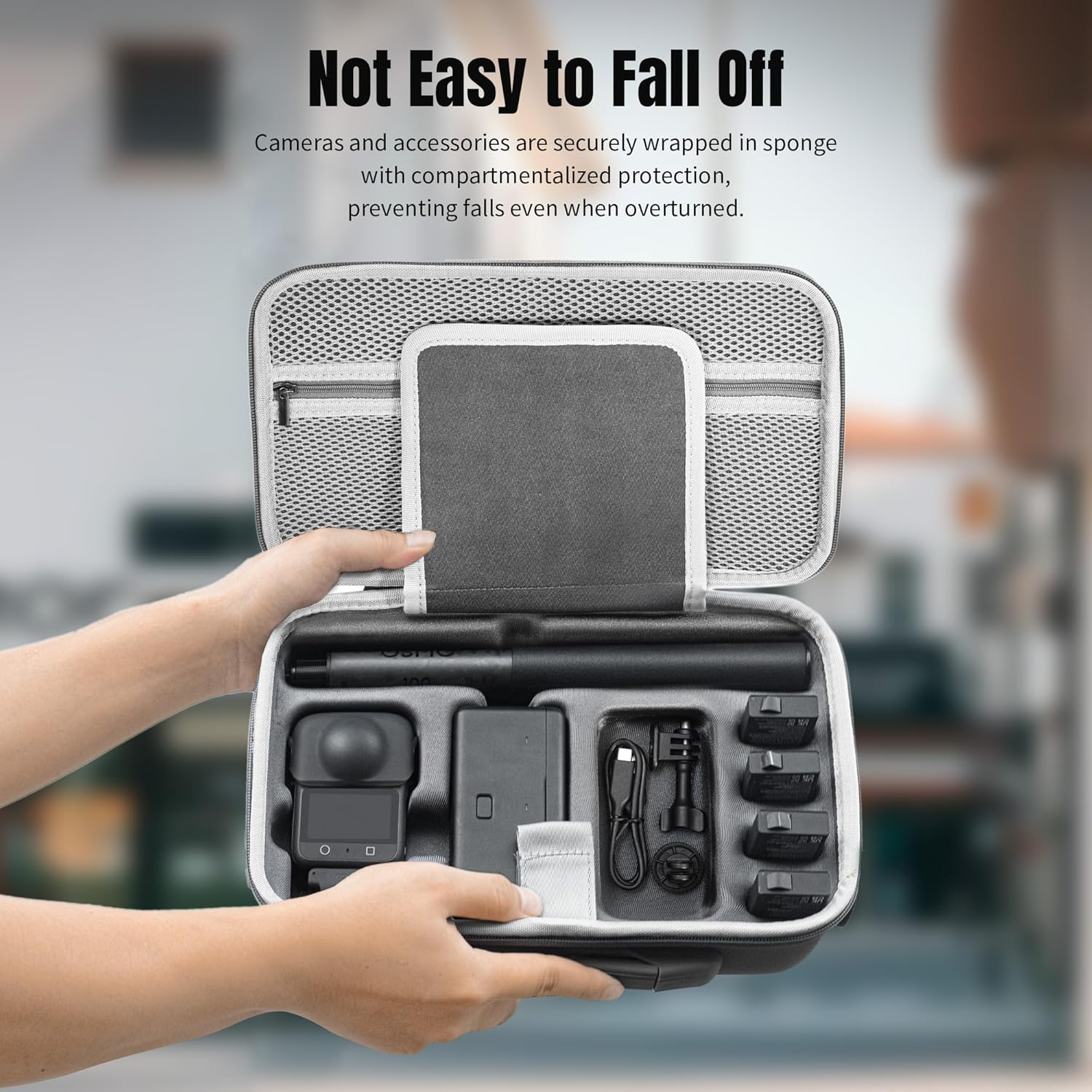 OSMO 360 Panoramic Camera Full Equipment, Grey Hard Shell Carrying Case, Waterproof, Shockproof PU Case, Lightweight and Detachable Shoulder Strap