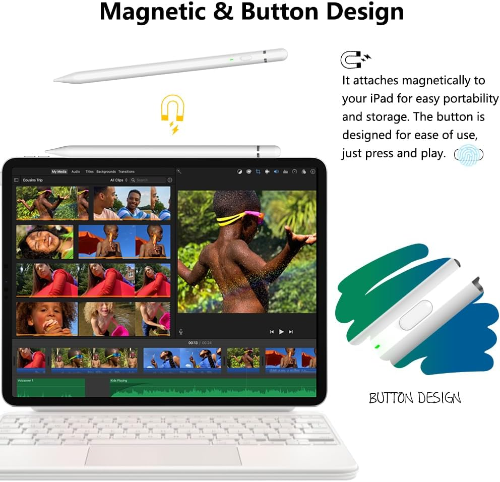 KIROSA Ipad Pencil 1St Generation, Fast Charge Apple for 2018-2023, Tilt & Palm Rejection, Magnetic 6/7/8/9/10, Mini 5/6, Air 3/4/5, Pro 11''/12.9'' 3/4/5/6, Classic White image number 1