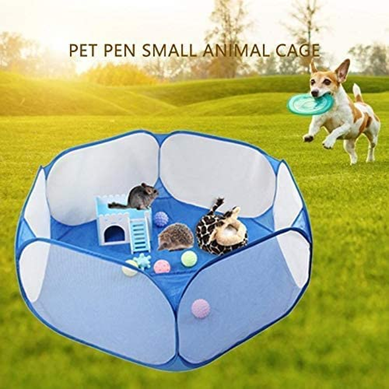 Small Animals C&C Cage Tent,Breathable&Transparent Pets Playpen Folding Exercise Fence,Portable Yard Fence for Guinea Pig, Rabbits, Hamster, Chinchillas and Hedgehogs, Reptiles(Blue) image number 3