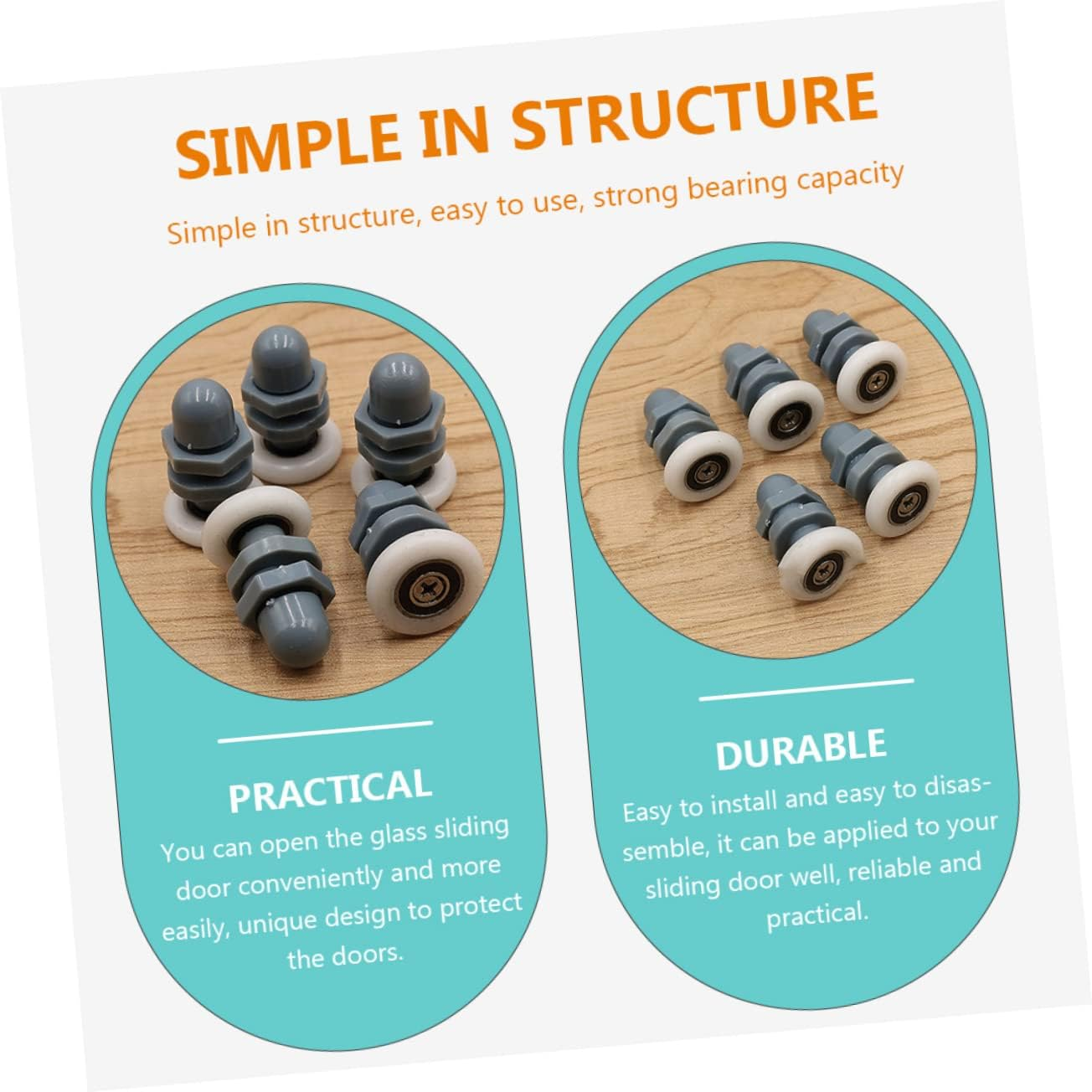 WHAMVOX 25Mm Arc Glass Shower Door Sliding Roller Wheels 12Pcs Sturdy Door Pulley System for Easy Installation in Bathrooms image number 2