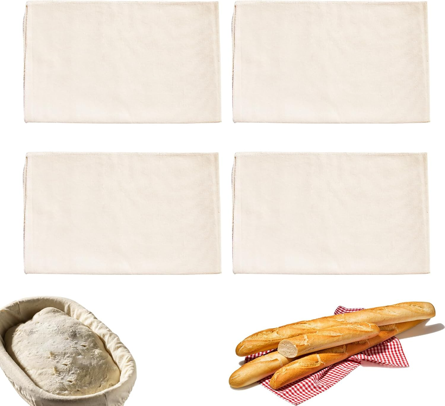 4 Pieces 18.8" X 14.1" Bakers Couche Proofing Cloth, Homemade Dough Bread Cloth, Canvas Fabric Flour Sack Bread Proofing Towel for Baking Sourdough Baguettes Loaves Pastry Supplies (4Pcs)