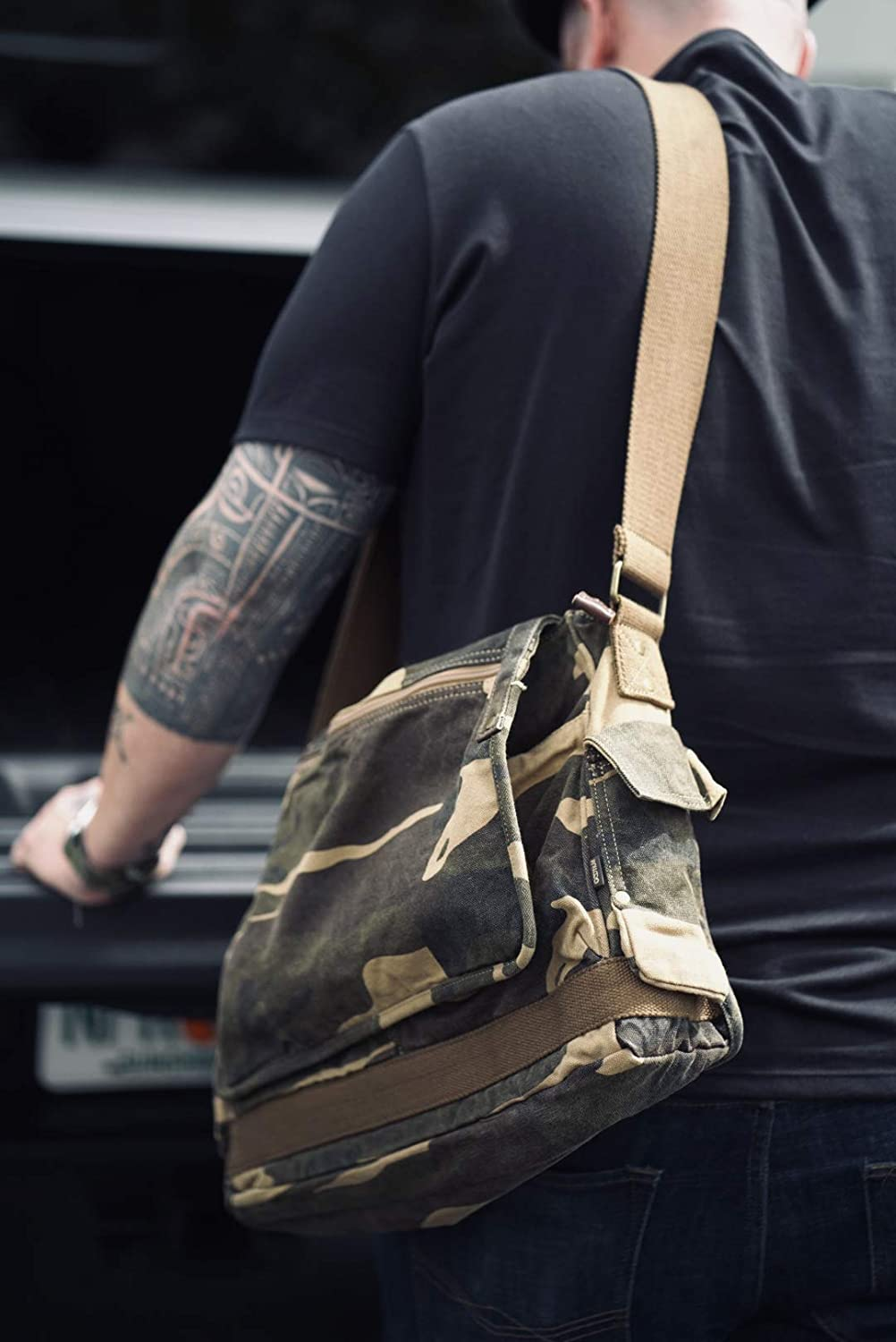 Gootium Canvas Messenger Bag - Vintage Cross Body Shoulder Satchel - Amry Green image number 4