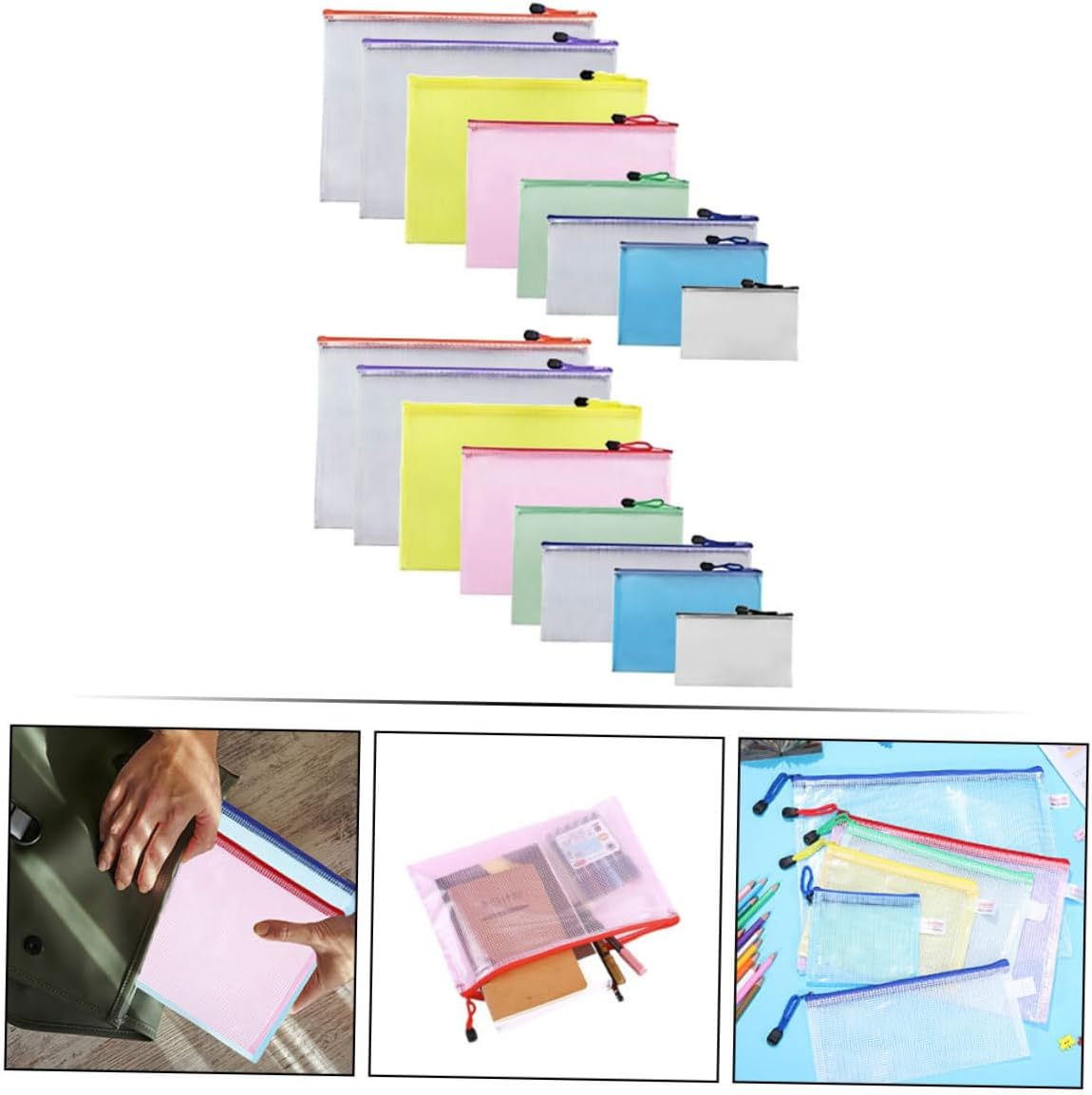 SHOWERORO 16Pcs Mesh Zipper Pouches Document Bag Zipper for Travel Organization Random Color image number 1
