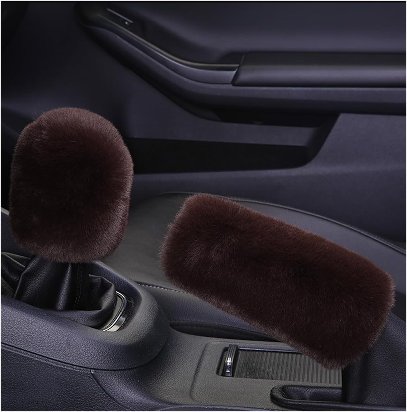Ziciner 2PCS Plush Car Gear Shift Knob Cover & Handbrake Cover, Comfortable Anti-Slip Auto Shift Knob Protector, Fluffy Warm Hand Brake Handle Cover, Interior Car Accessories (Wine Red)